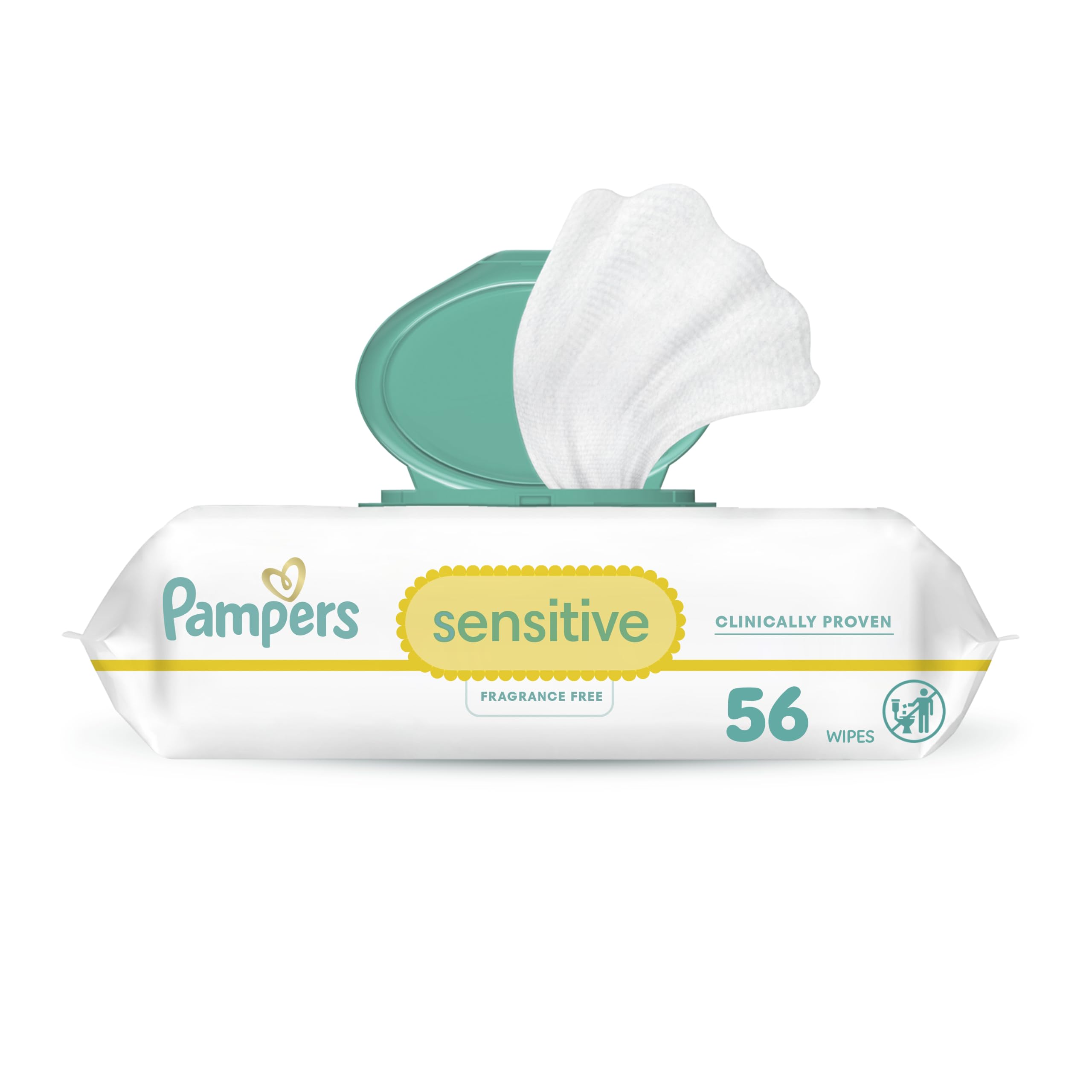 Pampers Sensitive Baby Wipes, Clinically Proven, Fragrance Free, Unscented, Water Based, Hypoallergenic, Multi-Use, Hand Wipes 336 Wipes Total (6X Flip-Top Packs) [Packaging May Vary]