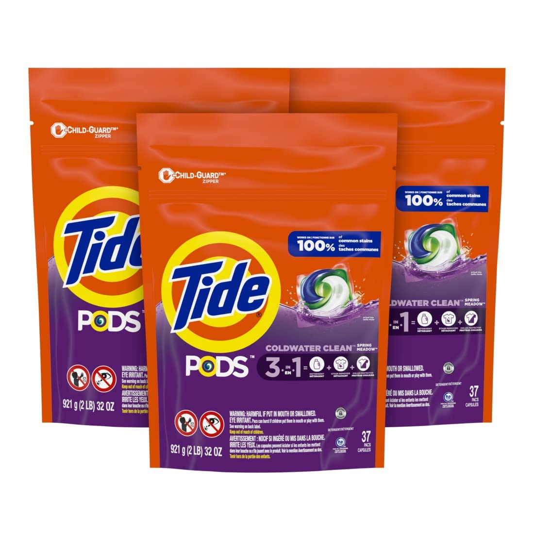 Tide PODS laundry detergent pacs, 3-in-1 Stain Remover, Odor Fighter, Color Protector, 42 Count, HE compatible, Original Scent