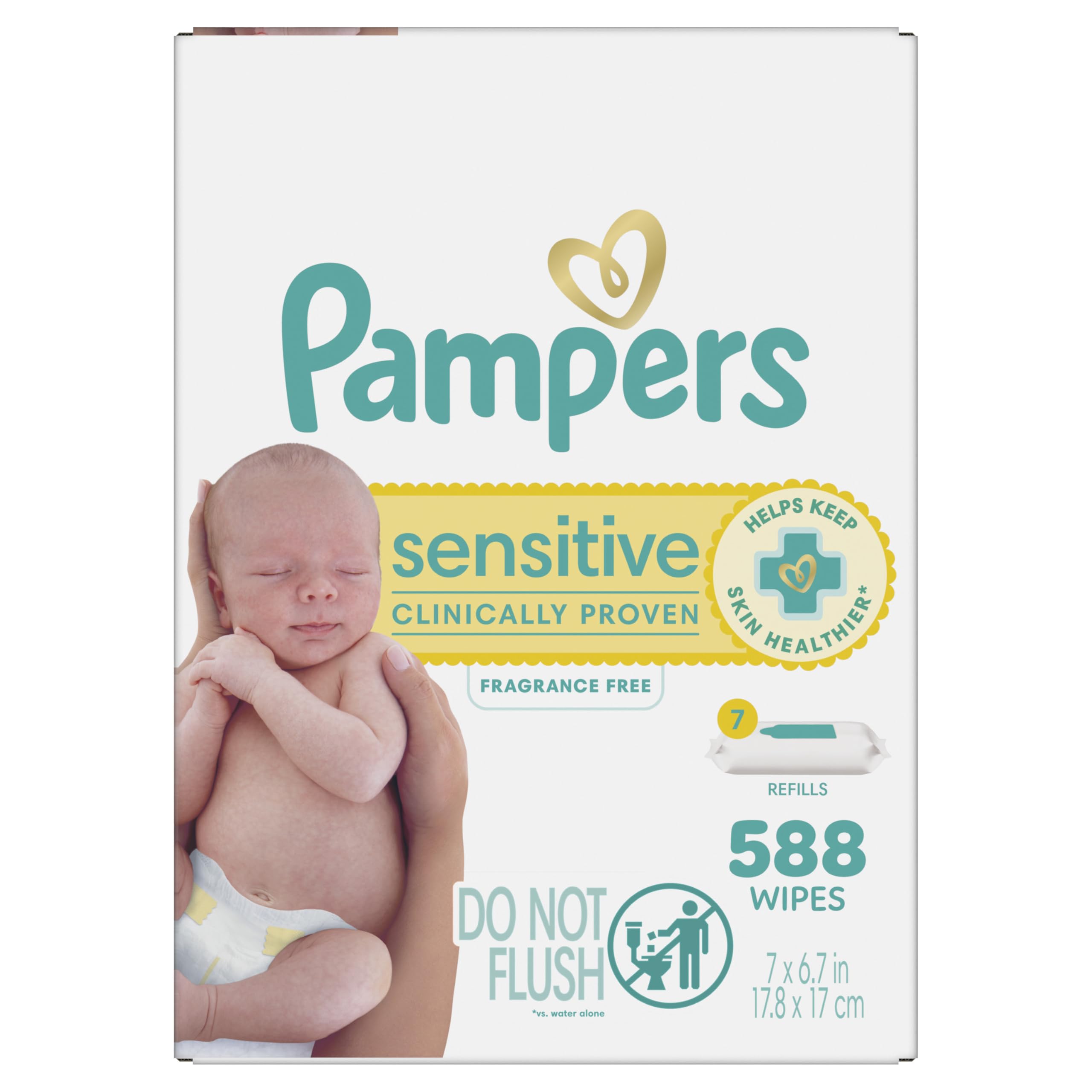 Pampers Sensitive Baby Wipes, Clinically Proven, Fragrance Free, Unscented, Water Based, Hypoallergenic, Multi-Use, Hand Wipes 336 Wipes Total (6X Flip-Top Packs) [Packaging May Vary]