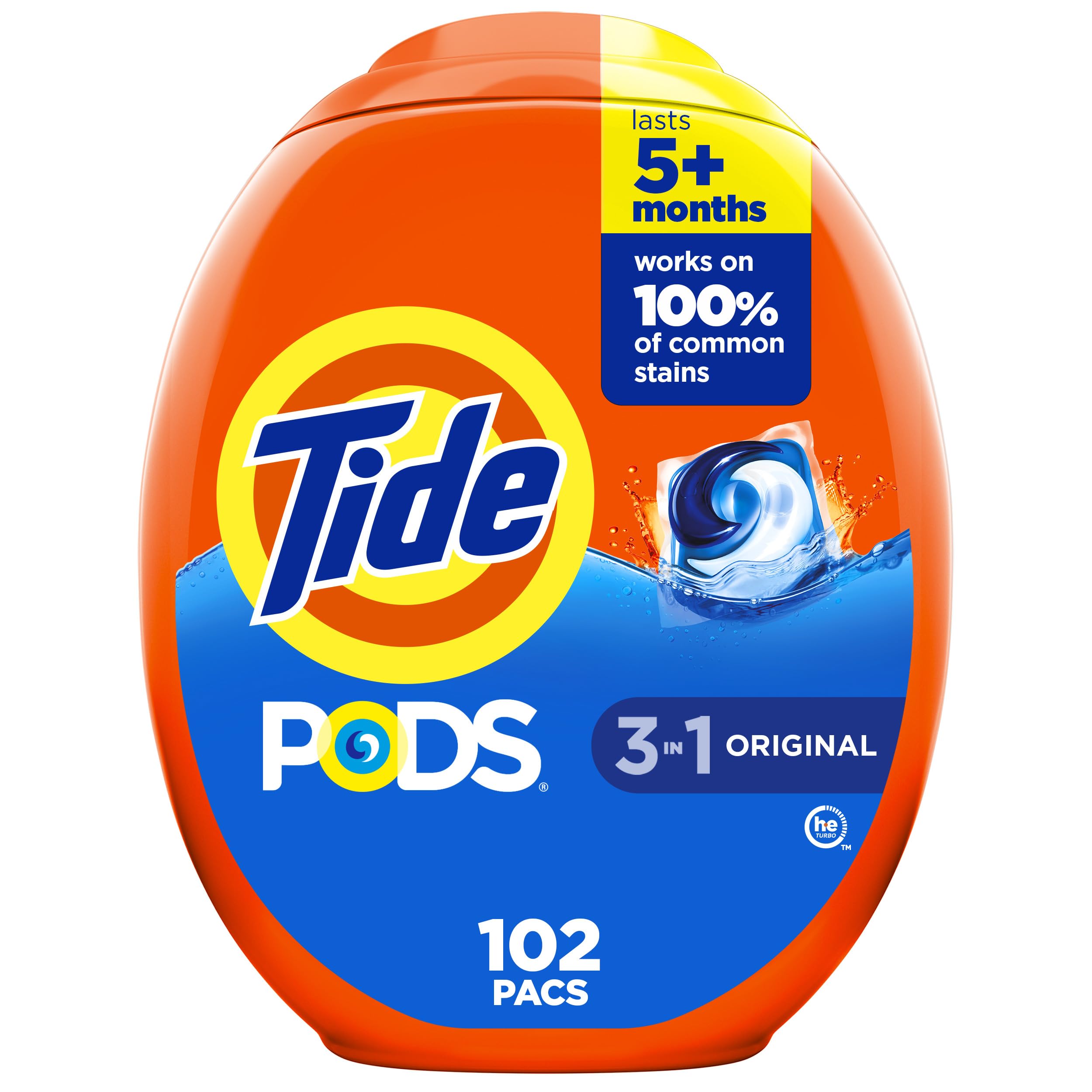 Tide PODS laundry detergent pacs, 3-in-1 Stain Remover, Odor Fighter, Color Protector, 42 Count, HE compatible, Original Scent