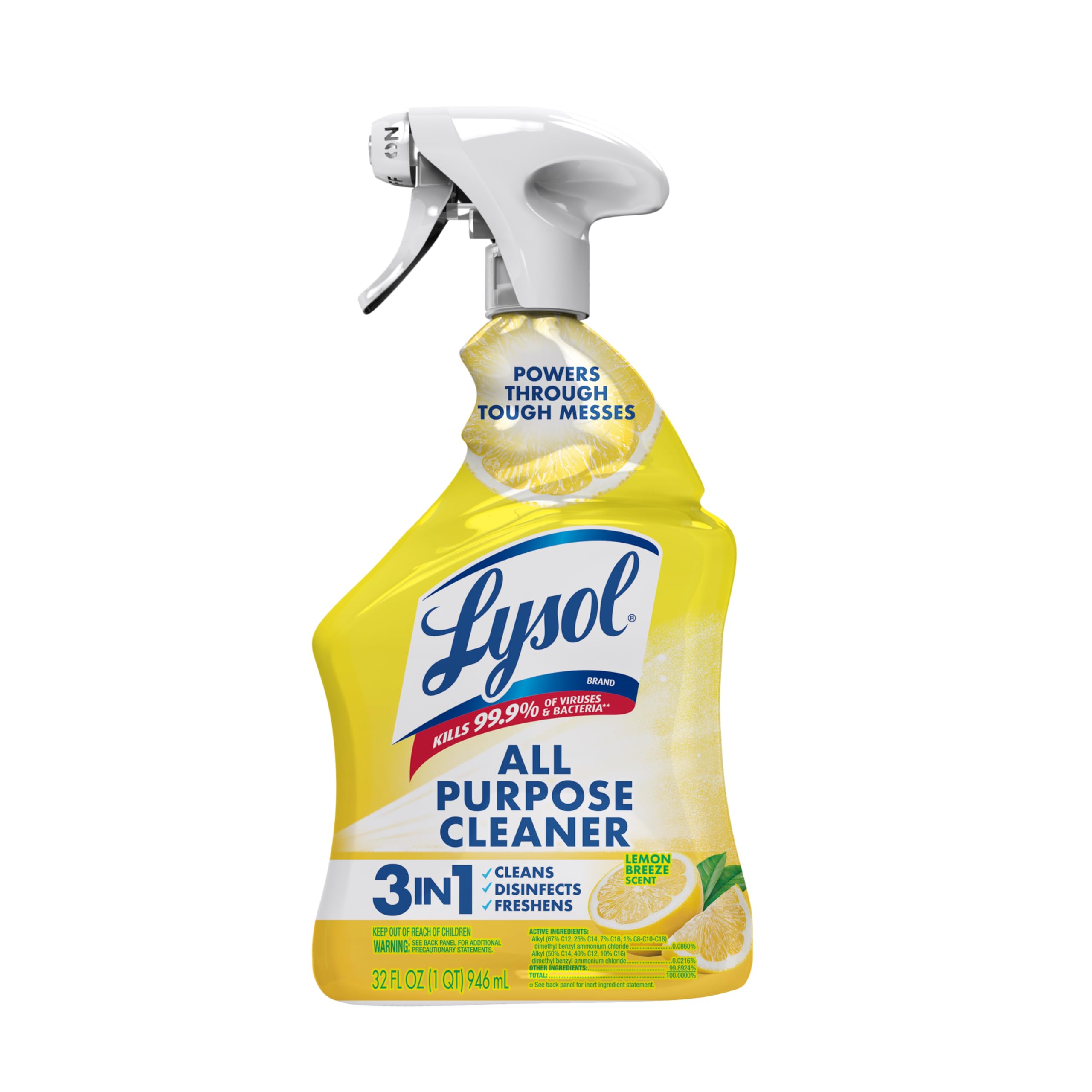 Lysol All Purpose Cleaner Spray, Multi-Purpose Disinfecting Spray, Kitchen & Bathroom Cleaner, Lemon Breeze, Lavender, & Mango Scents, 32oz (Pack of 4)