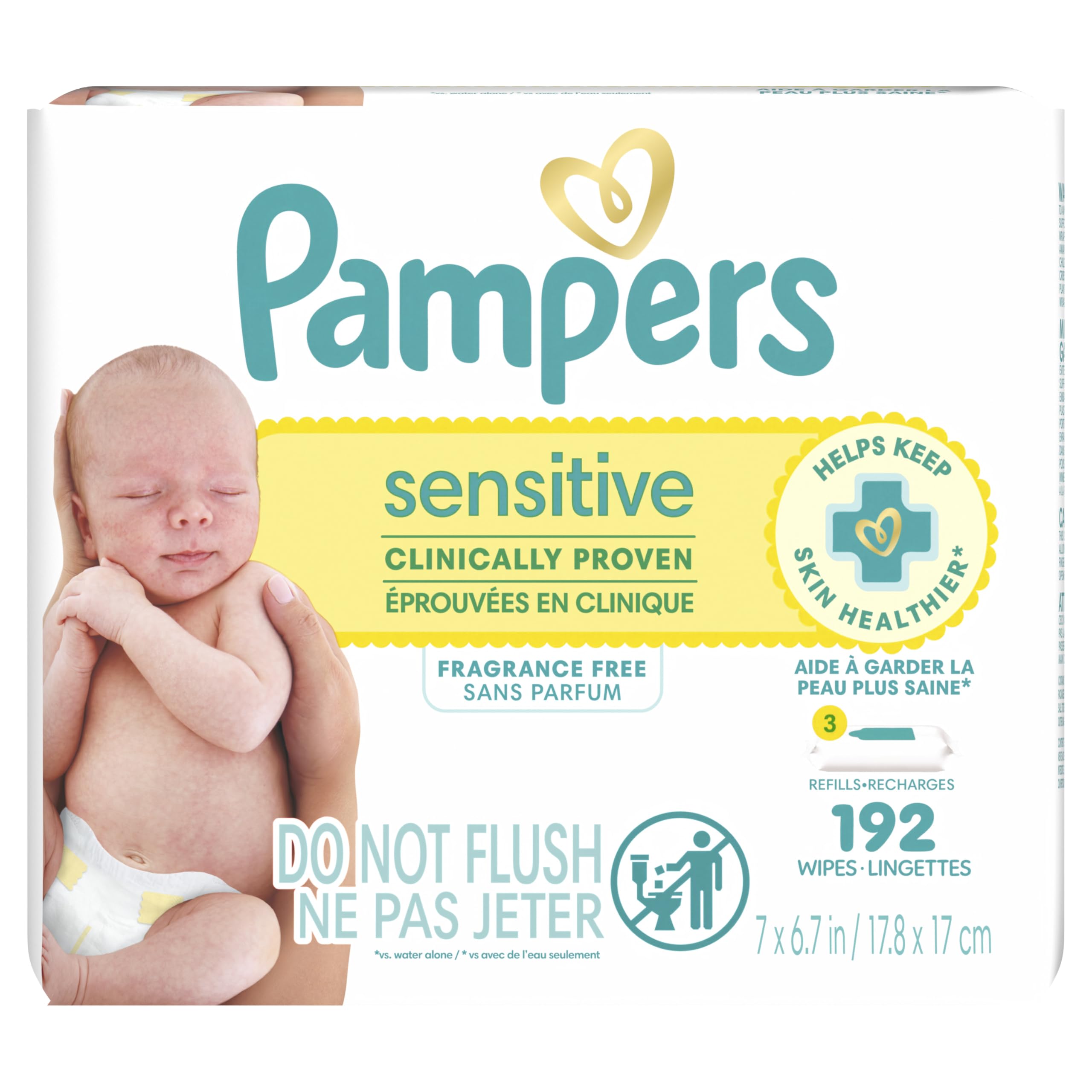 Pampers Sensitive Baby Wipes, Clinically Proven, Fragrance Free, Unscented, Water Based, Hypoallergenic, Multi-Use, Hand Wipes 336 Wipes Total (6X Flip-Top Packs) [Packaging May Vary]
