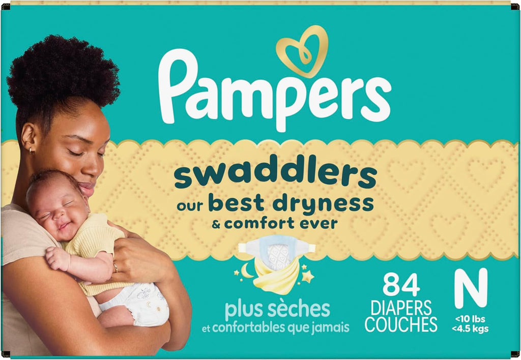 Pampers Swaddlers Newborn Diapers, Size Newborn (10 lbs), 84 Count, Fragrance Free, Hypoallergenic, Absorbent, Pediatrician Recommended, Skin Safe