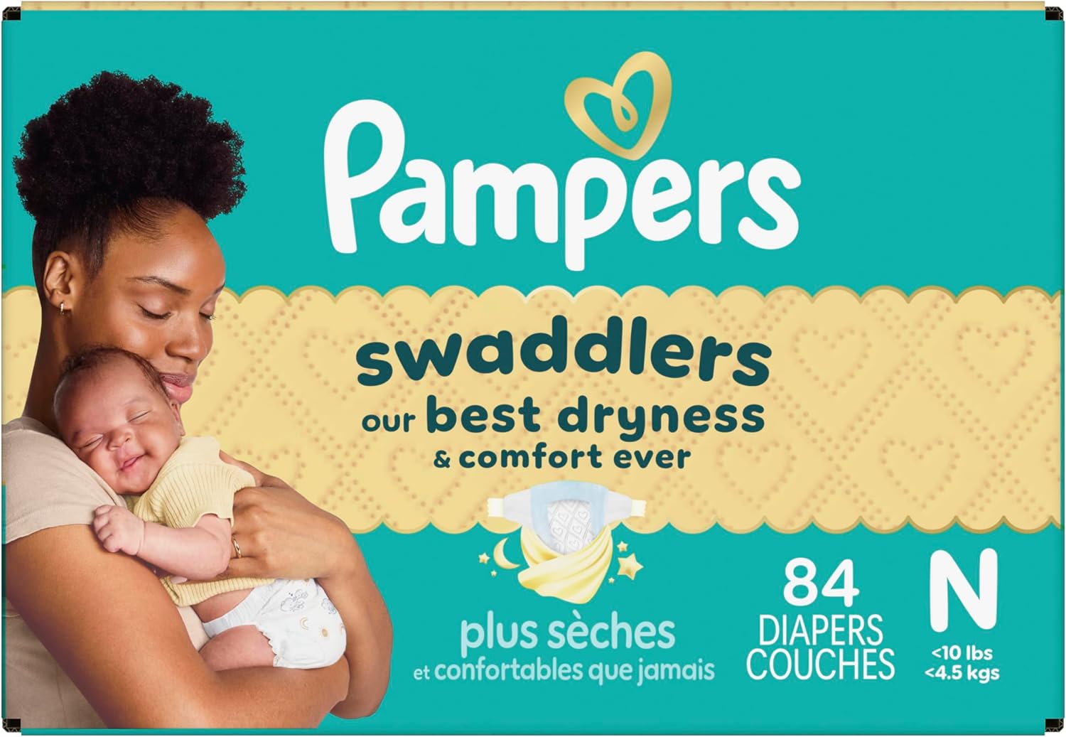 Pampers Swaddlers Newborn Diapers, Size Newborn (10 lbs), 84 Count, Fragrance Free, Hypoallergenic, Absorbent, Pediatrician Recommended, Skin Safe