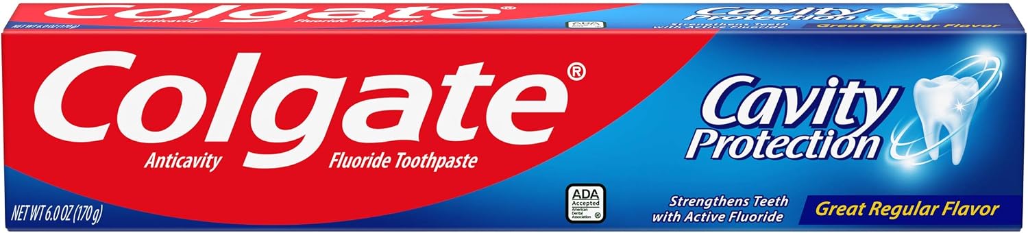 Colgate Cavity Protection Toothpaste with Fluoride, Minty Great Regular Flavor, Anti Cavity Toothpaste, 6 Pack, 6 Oz Tubes