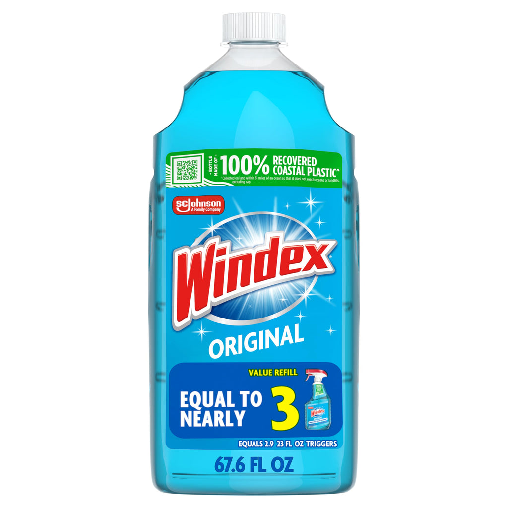 Windex Glass and Window Cleaner Spray Bottle, Packaging Designed to Prevent Leakage and Breaking, Surface Cleaning Spray, Original Blue Scent, 23 Fl Oz (Pack of 2)