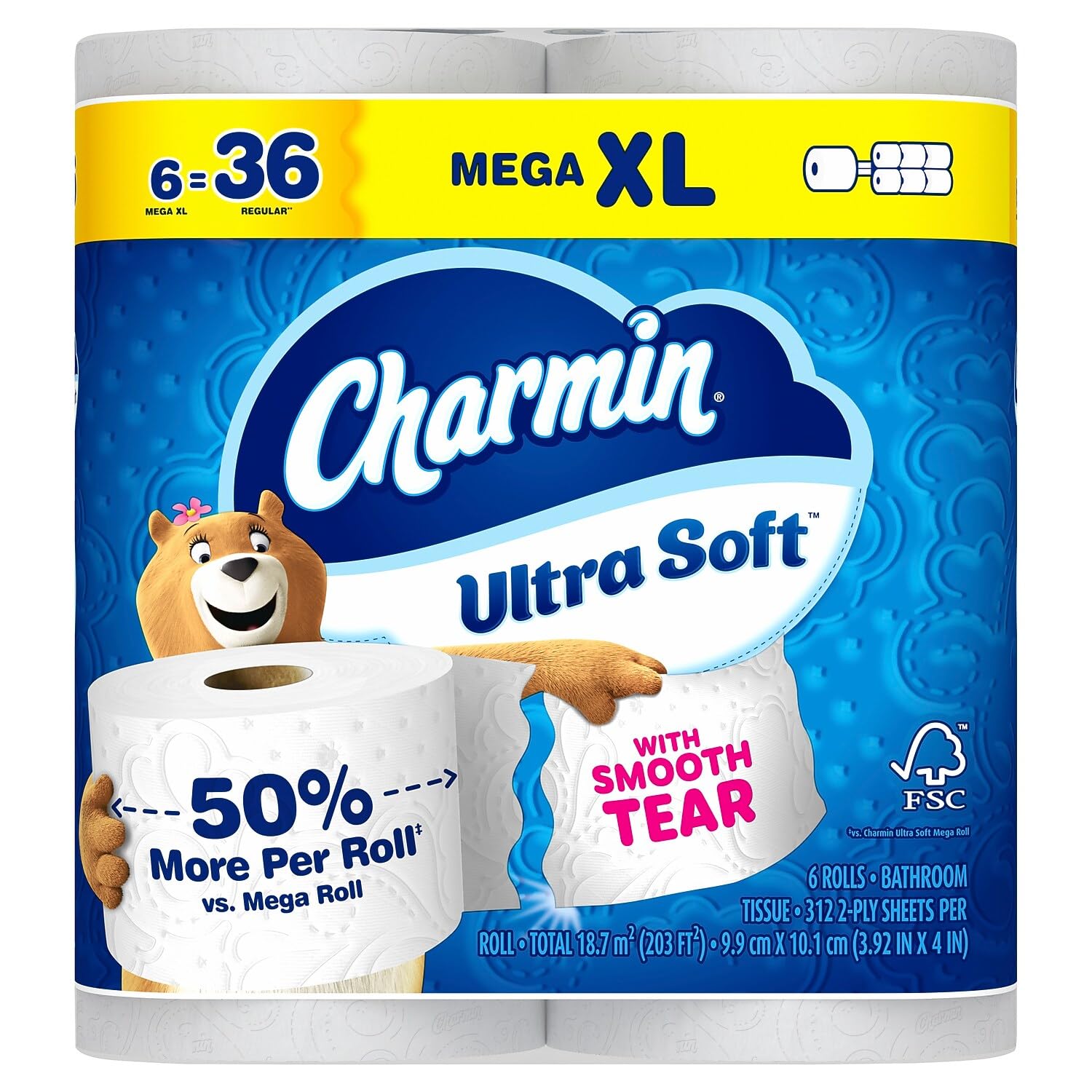 Charmin Ultra Soft Toilet Paper, 12 Mega Rolls = 24 Regular Rolls, 2-ply Bath Tissue