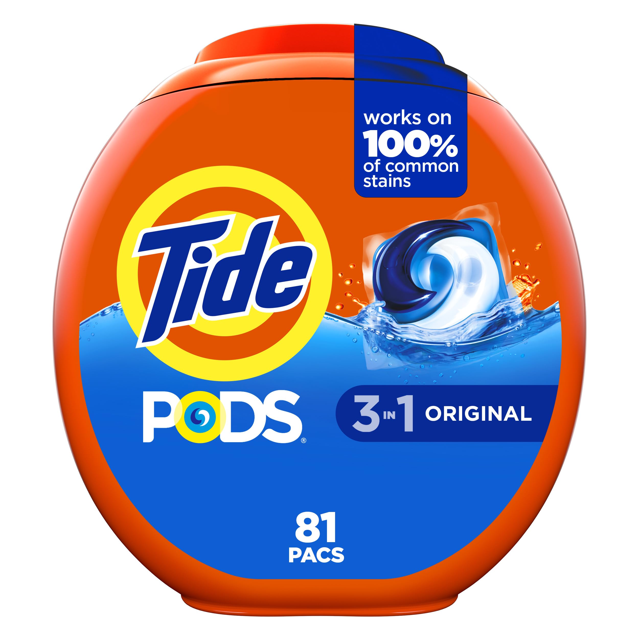 Tide PODS laundry detergent pacs, 3-in-1 Stain Remover, Odor Fighter, Color Protector, 42 Count, HE compatible, Original Scent