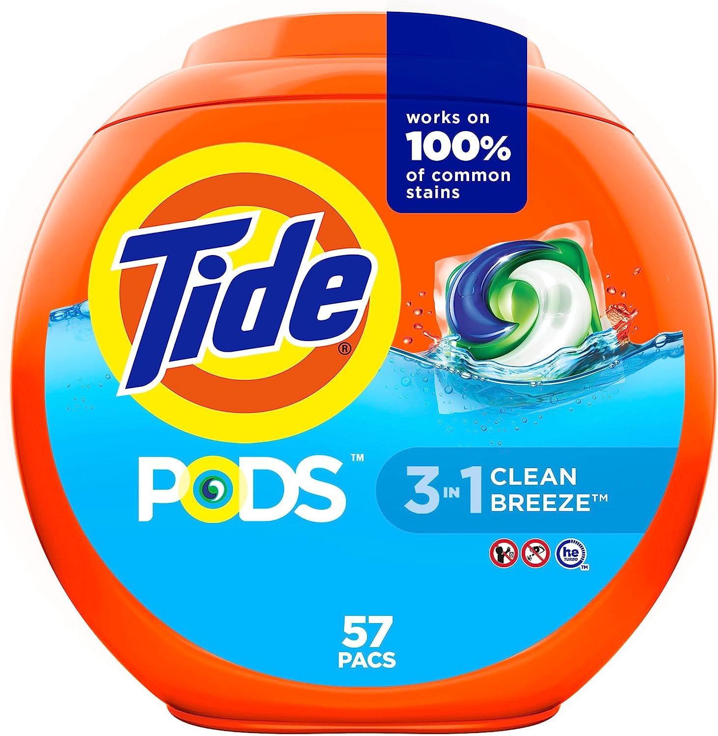 Tide PODS laundry detergent pacs, 3-in-1 Stain Remover, Odor Fighter, Color Protector, 42 Count, HE compatible, Original Scent