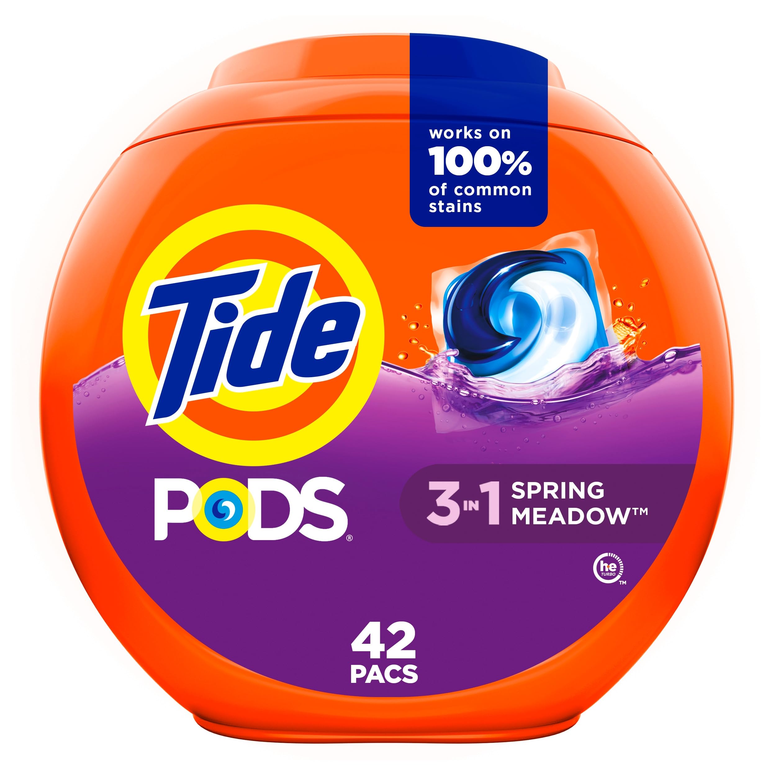 Tide PODS laundry detergent pacs, 3-in-1 Stain Remover, Odor Fighter, Color Protector, 42 Count, HE compatible, Original Scent