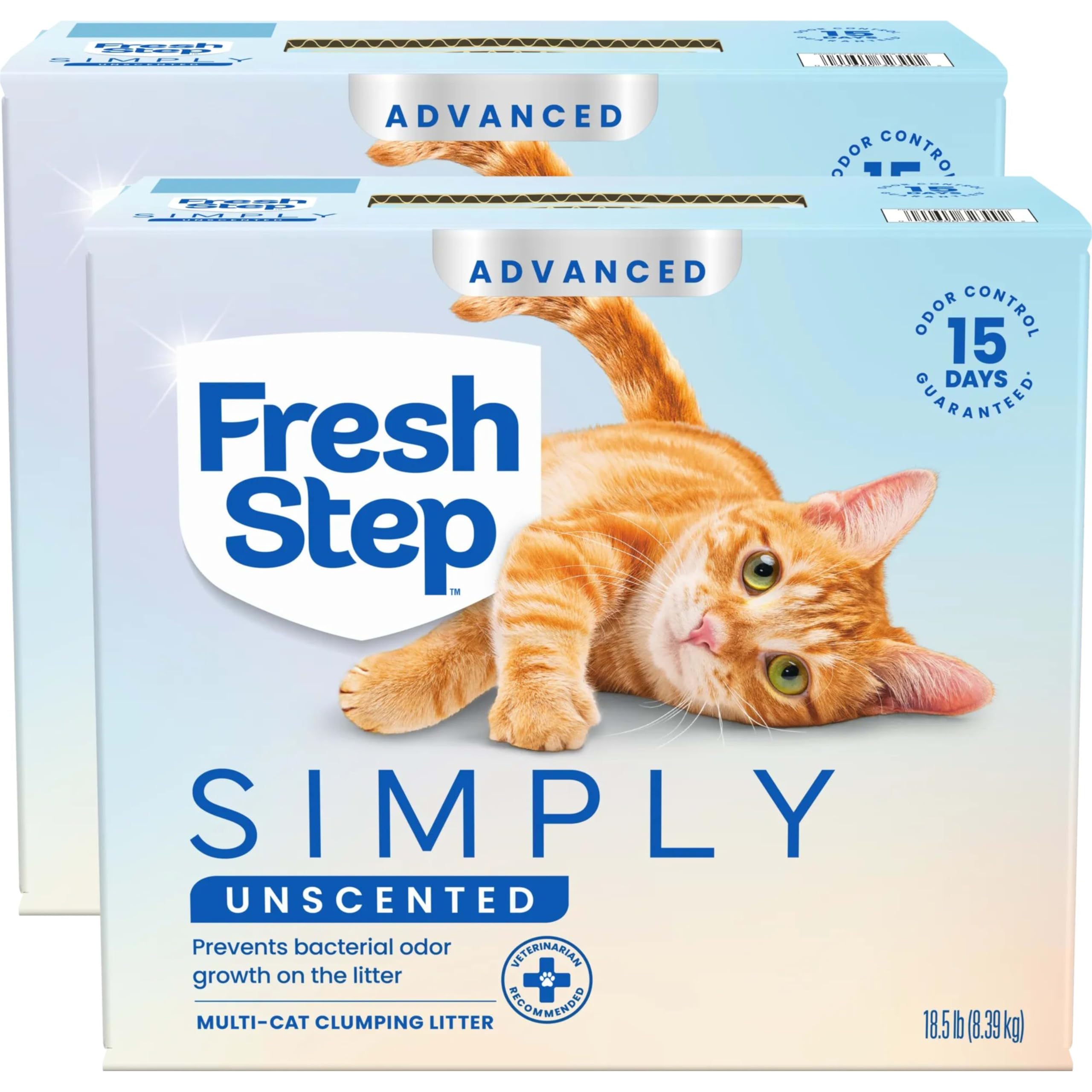 Fresh Step Advanced Odor Shield Light Weight Multi Cat Clumping Litter with Febreze Freshness, Ammonia Block Technology, 18.5 lb. Box, Pack of 2