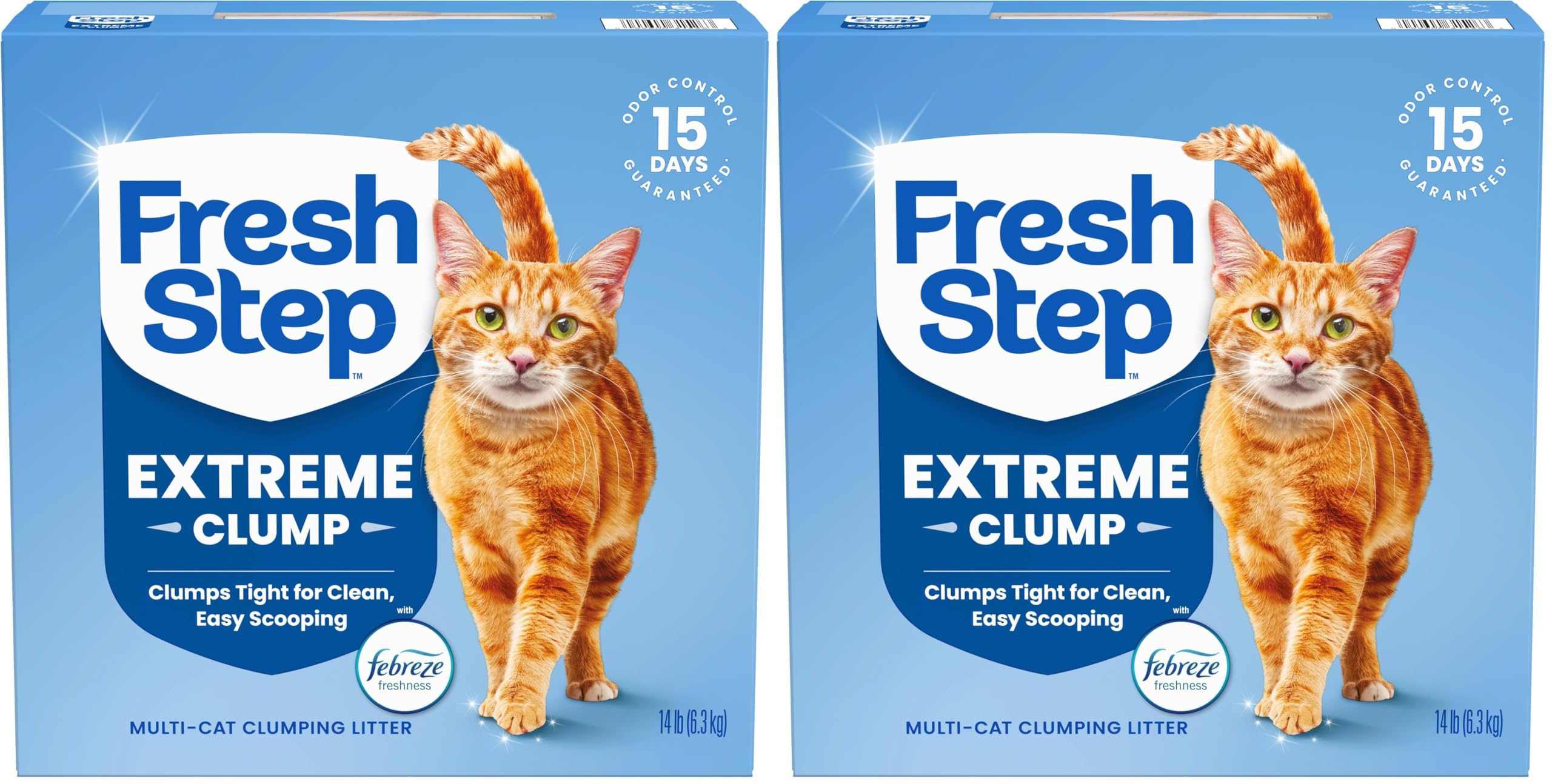 Fresh Step Advanced Odor Shield Light Weight Multi Cat Clumping Litter with Febreze Freshness, Ammonia Block Technology, 18.5 lb. Box, Pack of 2