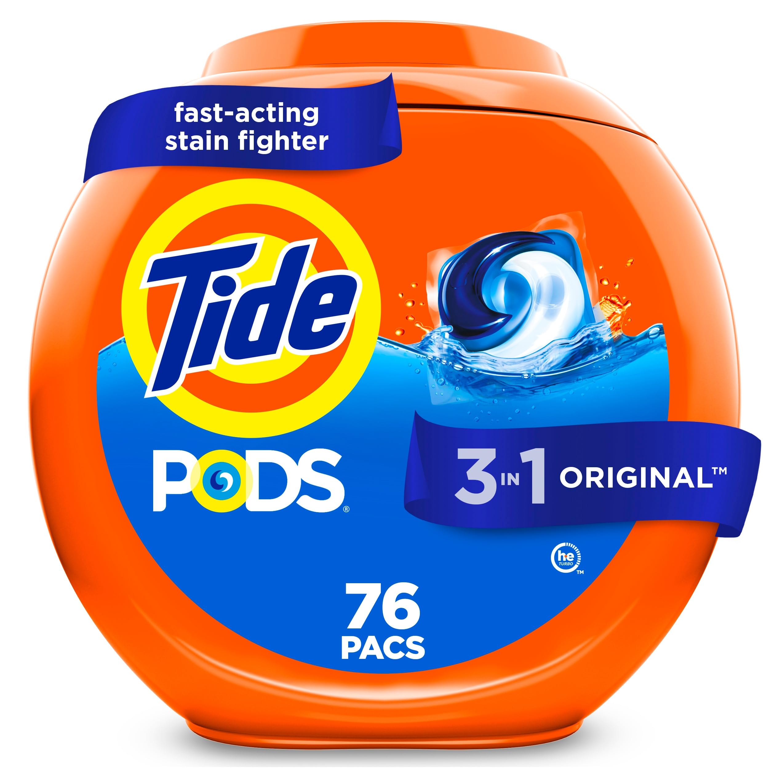 Tide PODS laundry detergent pacs, 3-in-1 Stain Remover, Odor Fighter, Color Protector, 42 Count, HE compatible, Original Scent