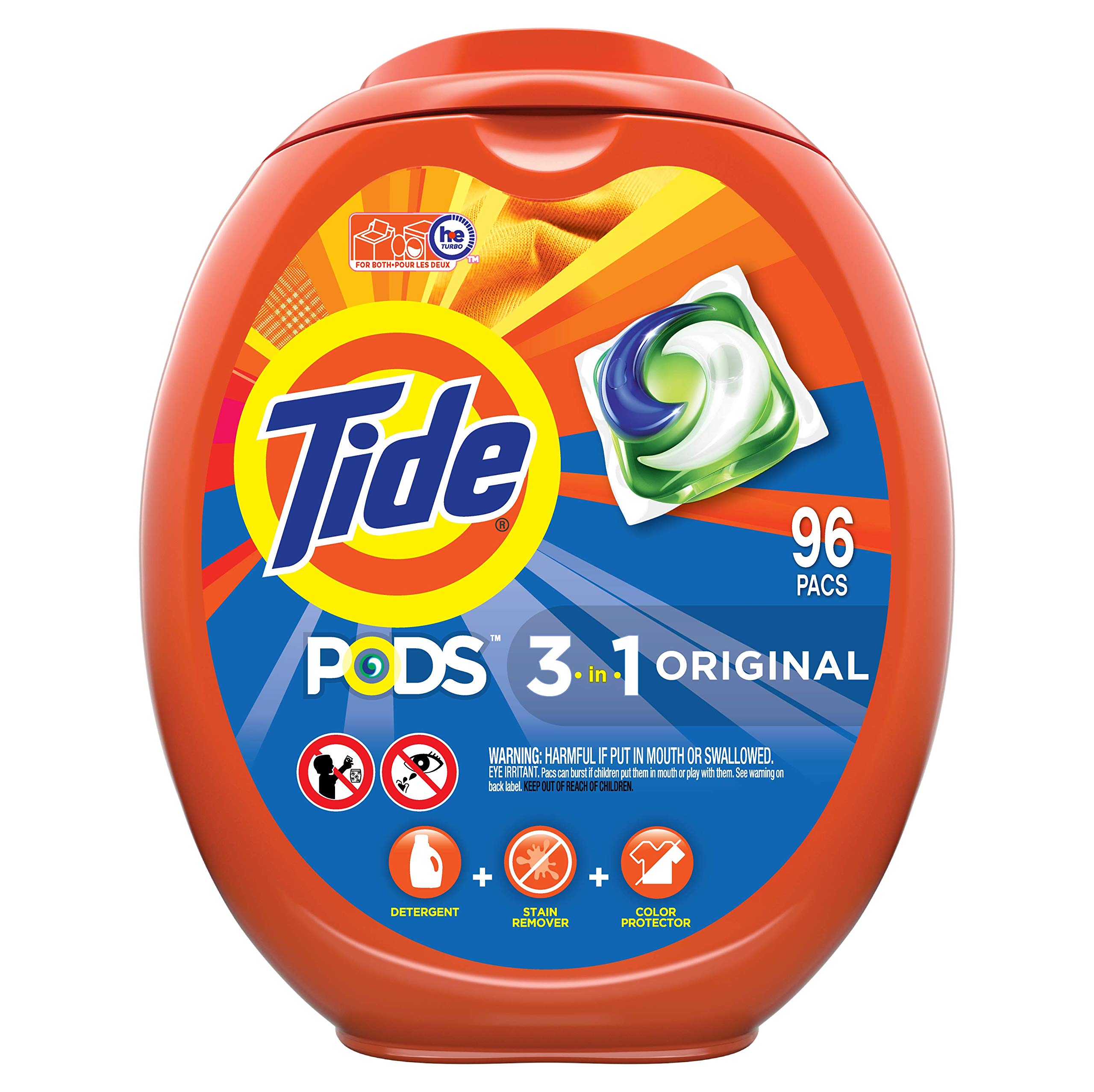 Tide PODS laundry detergent pacs, 3-in-1 Stain Remover, Odor Fighter, Color Protector, 42 Count, HE compatible, Original Scent