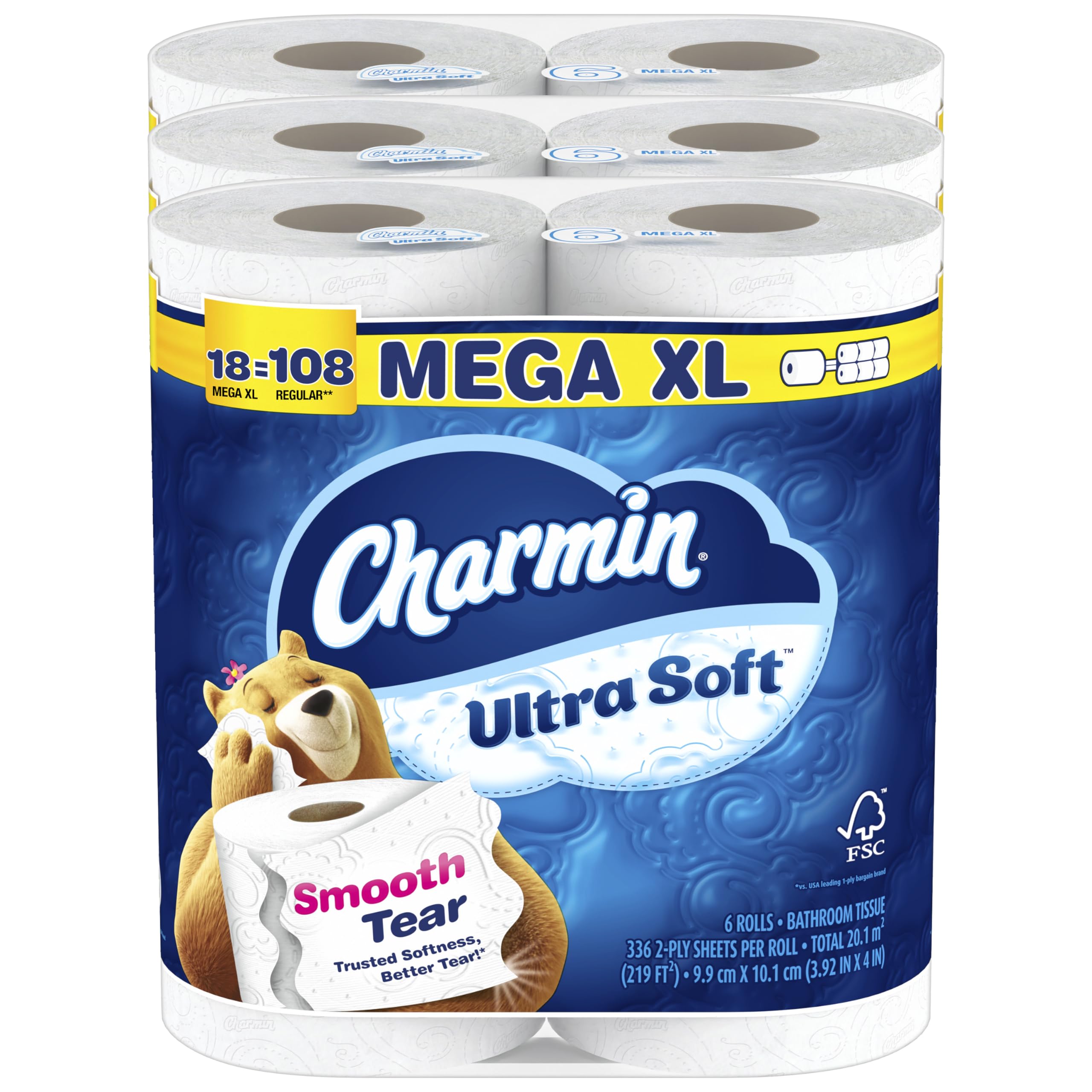 Charmin Ultra Soft Toilet Paper, 12 Mega Rolls = 24 Regular Rolls, 2-ply Bath Tissue