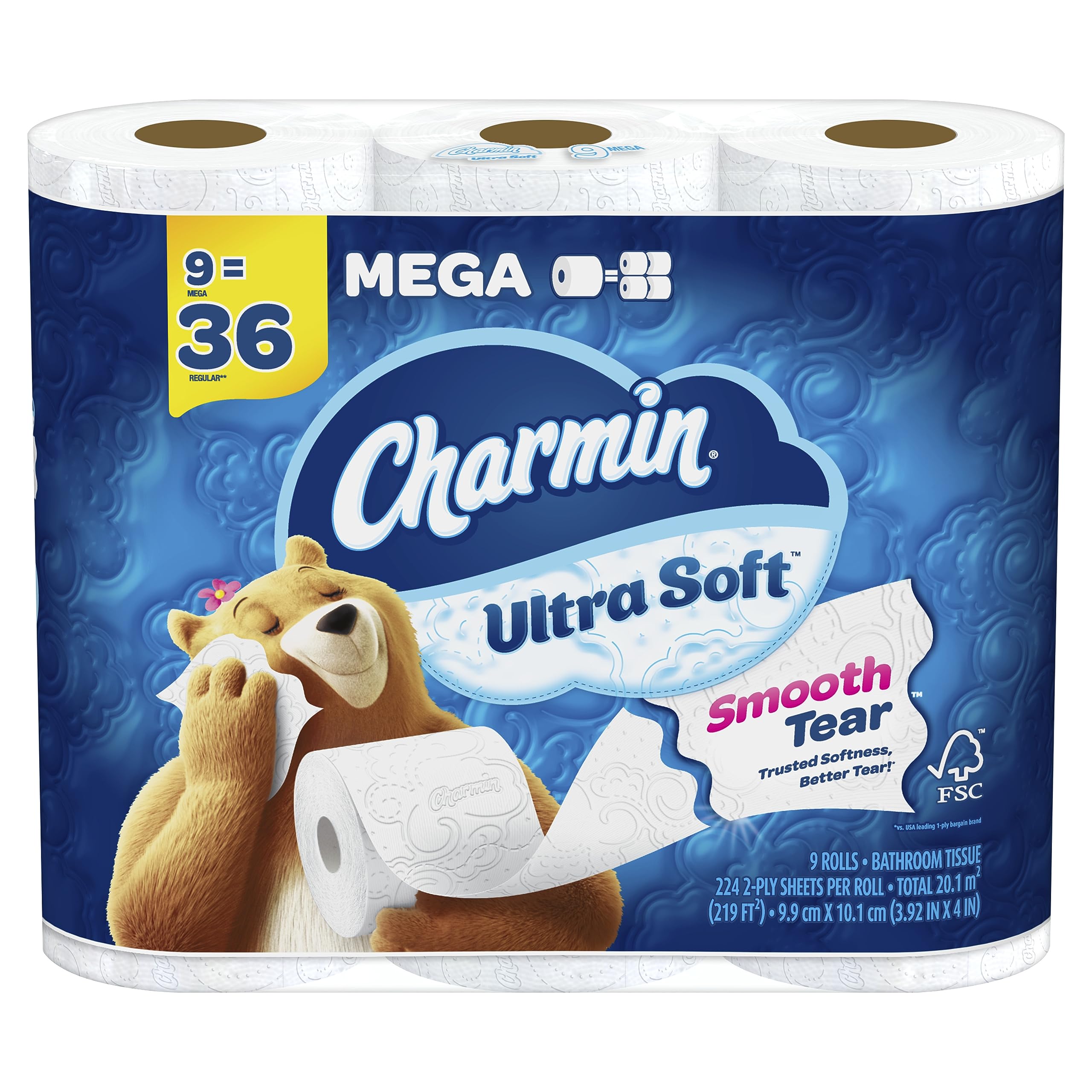 Charmin Ultra Soft Toilet Paper, 12 Mega Rolls = 24 Regular Rolls, 2-ply Bath Tissue