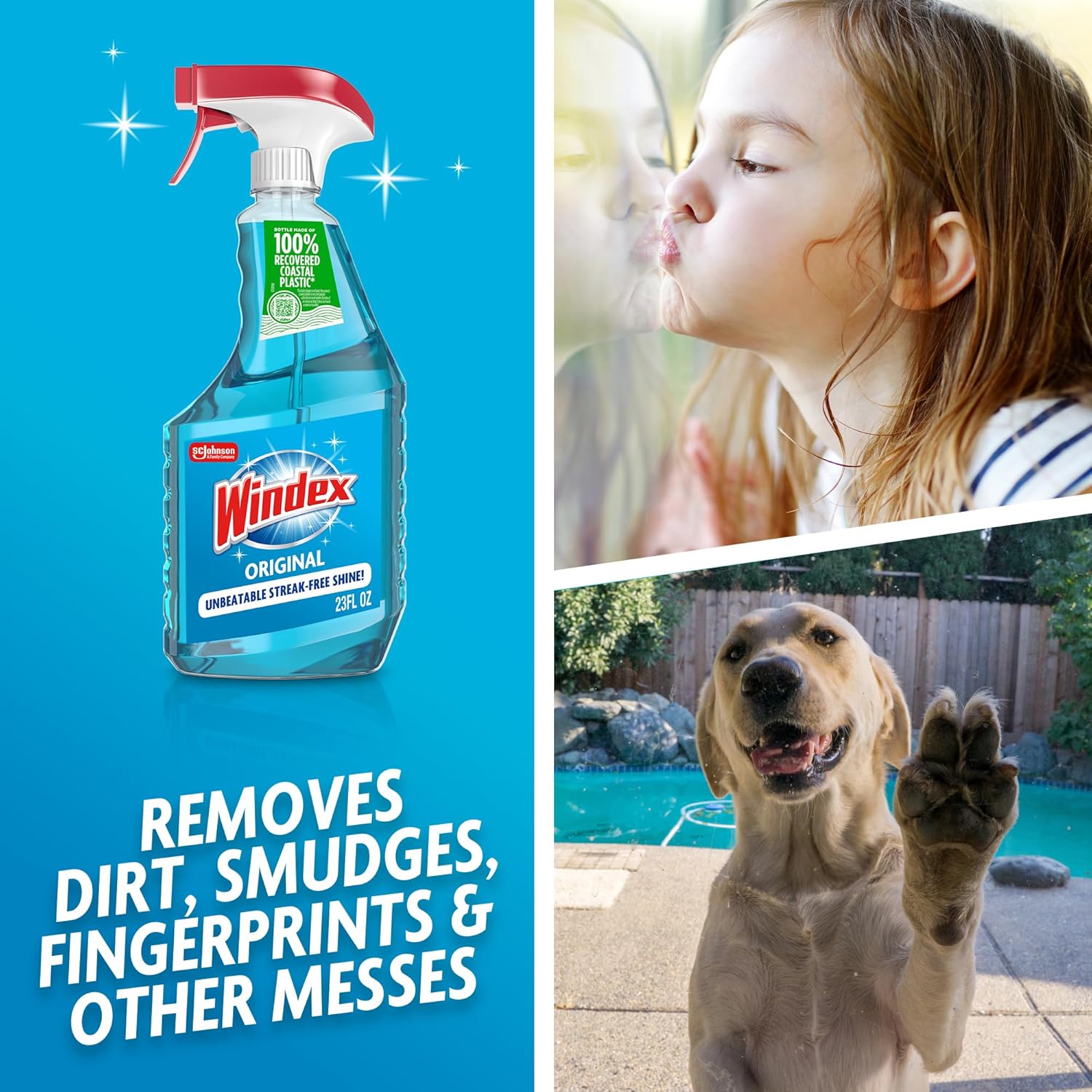 Windex Glass and Window Cleaner Spray Bottle, Packaging Designed to Prevent Leakage and Breaking, Surface Cleaning Spray, Original Blue Scent, 23 Fl Oz (Pack of 2)