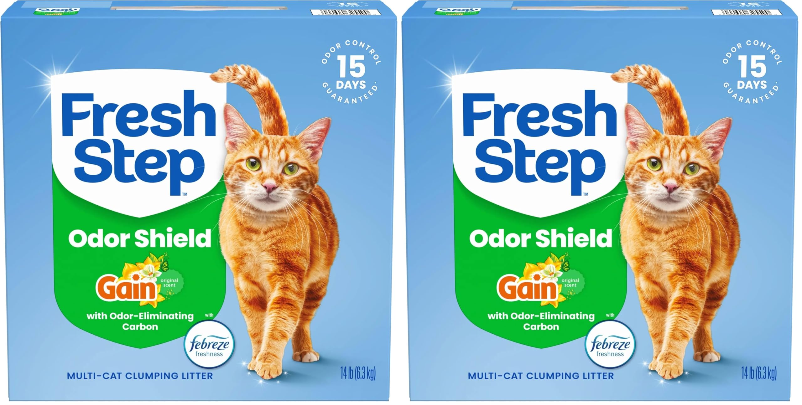 Fresh Step Advanced Odor Shield Light Weight Multi Cat Clumping Litter with Febreze Freshness, Ammonia Block Technology, 18.5 lb. Box, Pack of 2