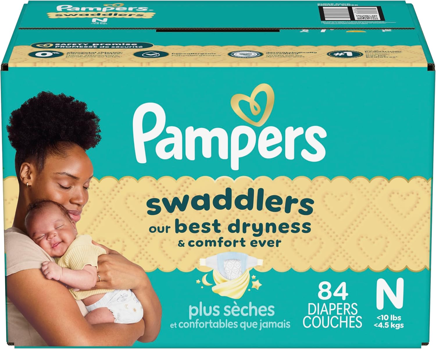 Pampers Swaddlers Newborn Diapers, Size Newborn (10 lbs), 84 Count, Fragrance Free, Hypoallergenic, Absorbent, Pediatrician Recommended, Skin Safe