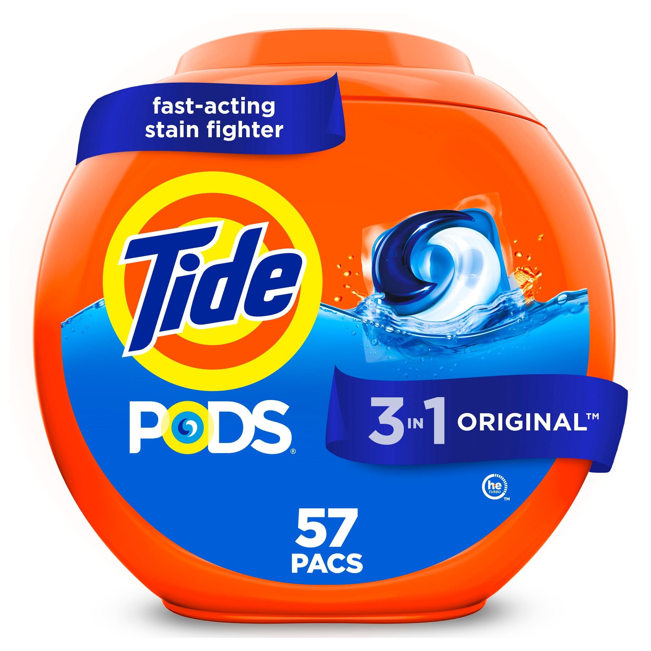 Tide PODS laundry detergent pacs, 3-in-1 Stain Remover, Odor Fighter, Color Protector, 42 Count, HE compatible, Original Scent