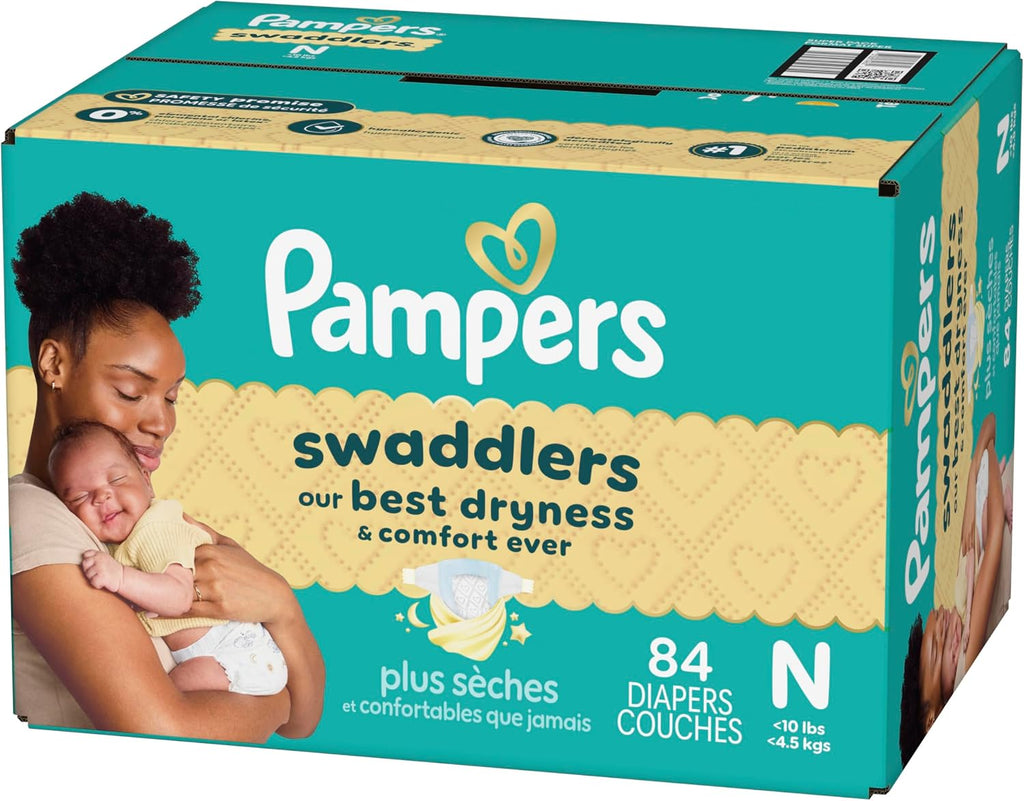 Pampers Swaddlers Newborn Diapers, Size Newborn (10 lbs), 84 Count, Fragrance Free, Hypoallergenic, Absorbent, Pediatrician Recommended, Skin Safe