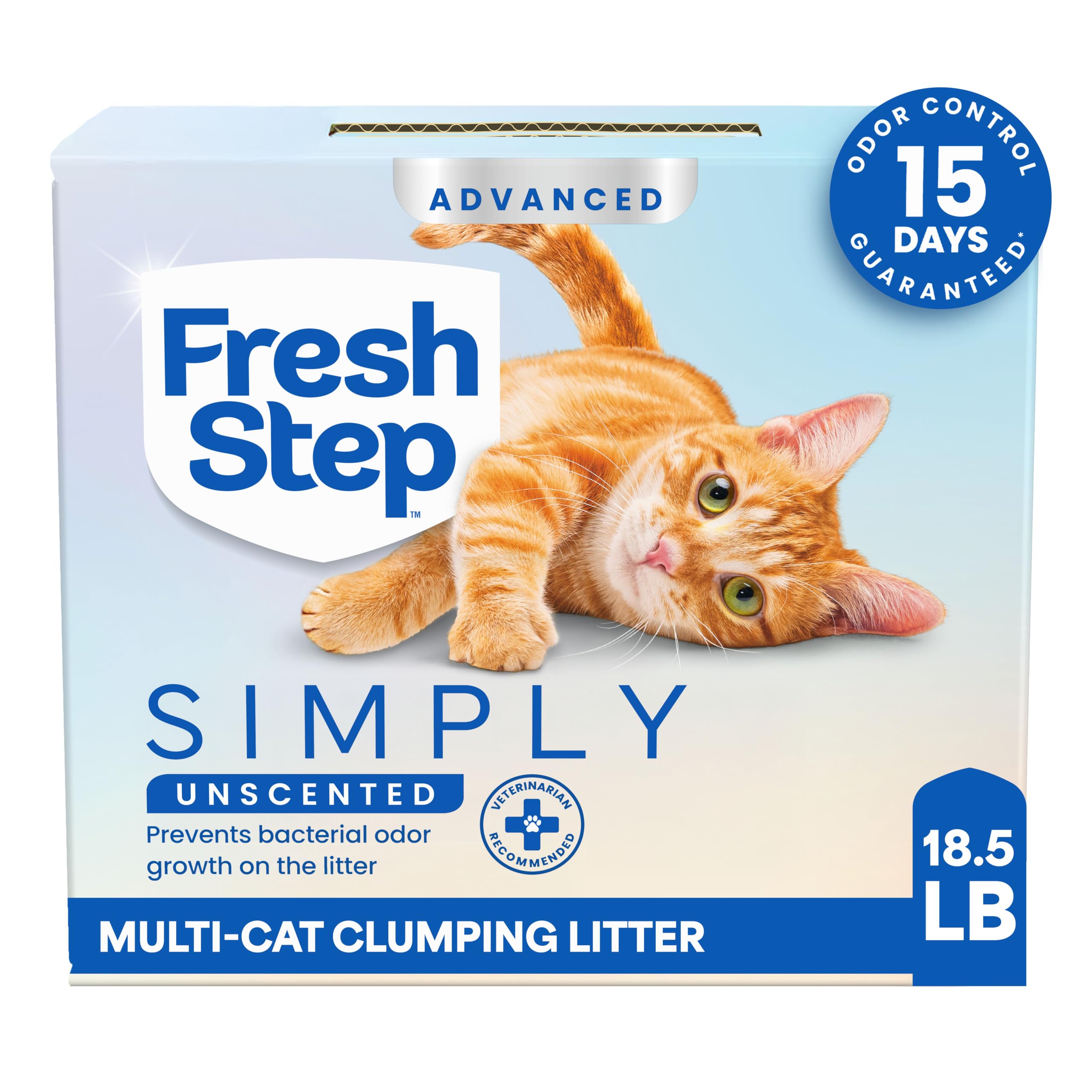 Fresh Step Advanced Odor Shield Light Weight Multi Cat Clumping Litter with Febreze Freshness, Ammonia Block Technology, 18.5 lb. Box, Pack of 2