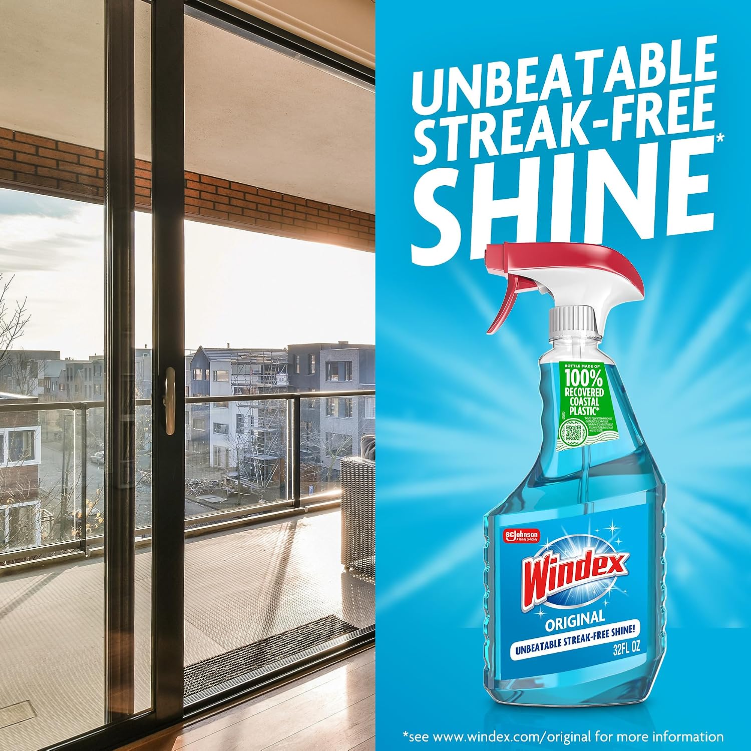Windex Glass and Window Cleaner Spray Bottle, Packaging Designed to Prevent Leakage and Breaking, Surface Cleaning Spray, Original Blue Scent, 23 Fl Oz (Pack of 2)