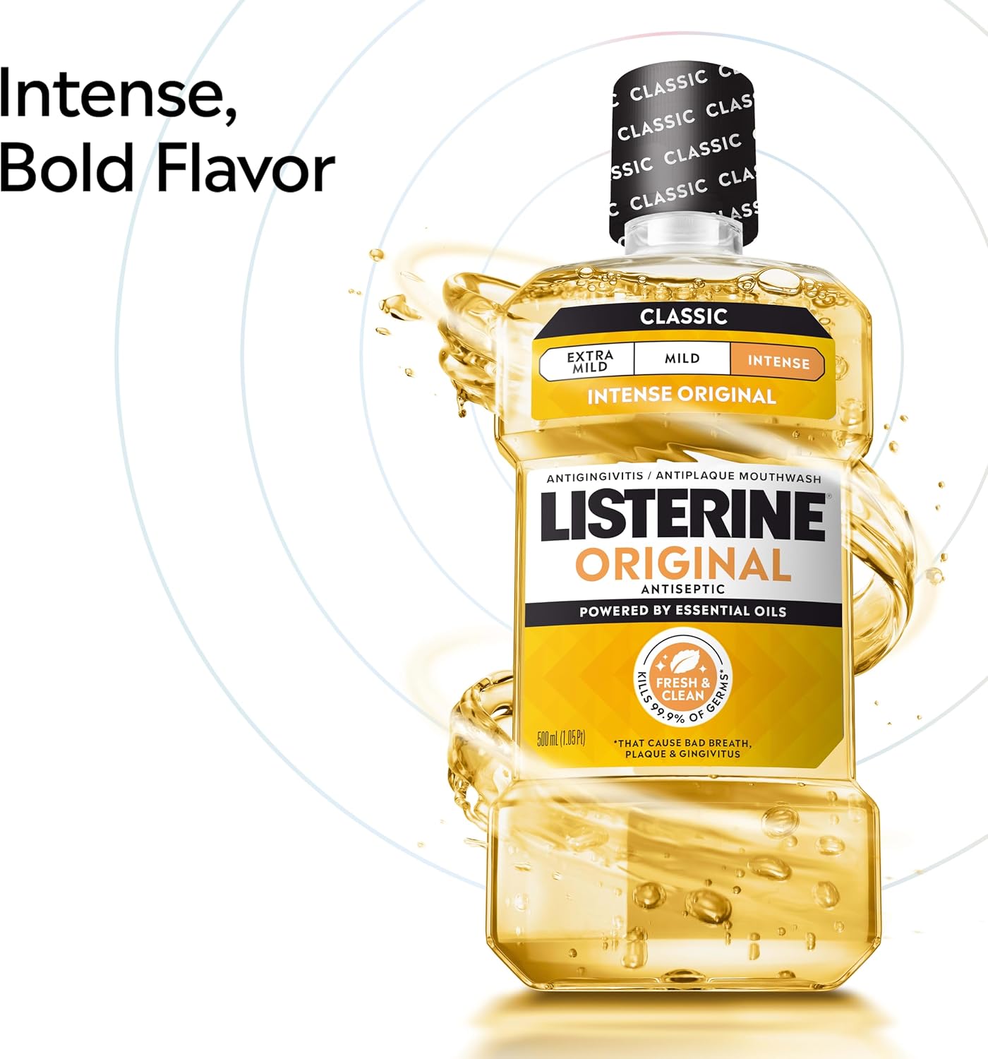 Listerine Original Intense Antiseptic Oral Care Mouthwash to Kill 99.9% of Germs that Cause Bad Breath, Plaque and Gingivitis, ADA-Accepted Mouthwash, Intense Original Flavored Oral Rinse, 1.5 L