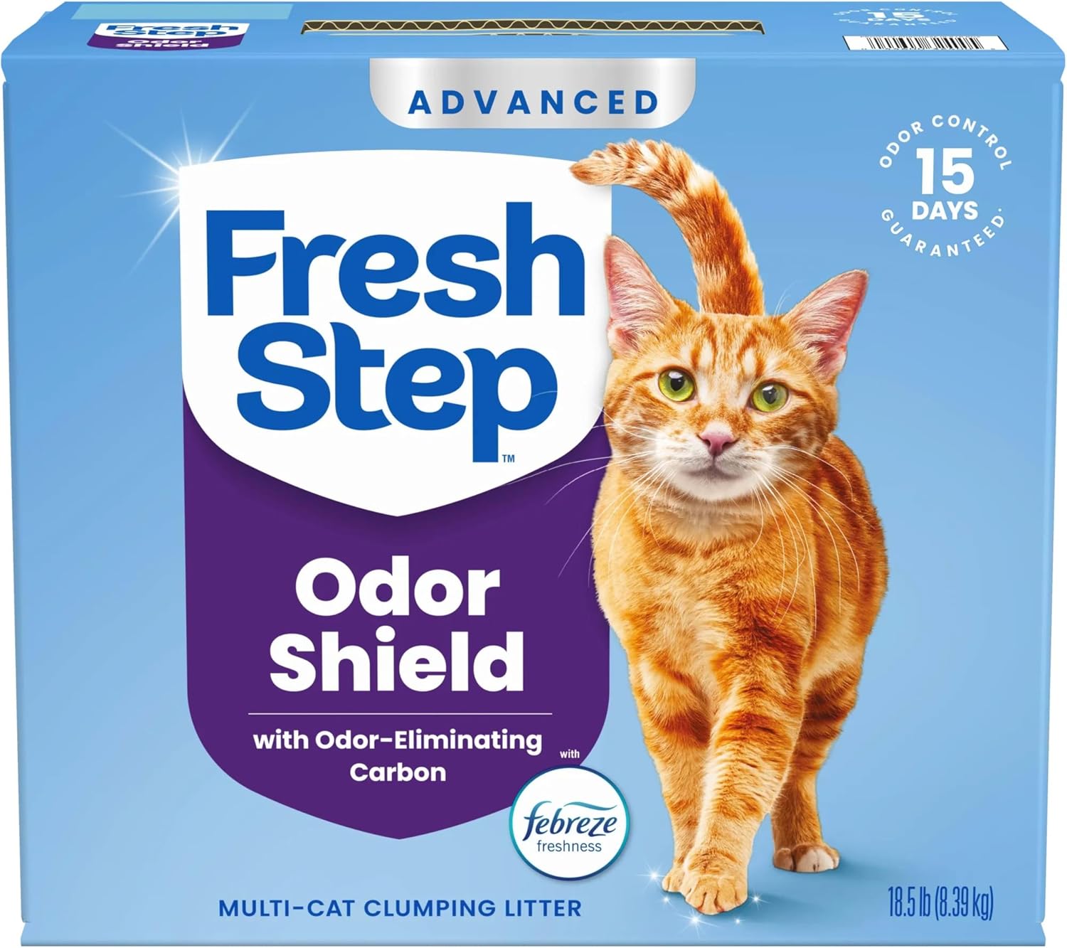 Fresh Step Advanced Odor Shield Light Weight Multi Cat Clumping Litter with Febreze Freshness, Ammonia Block Technology, 18.5 lb. Box, Pack of 2