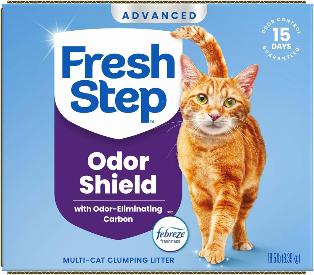 Fresh Step Advanced Odor Shield Light Weight Multi Cat Clumping Litter with Febreze Freshness, Ammonia Block Technology, 18.5 lb. Box, Pack of 2