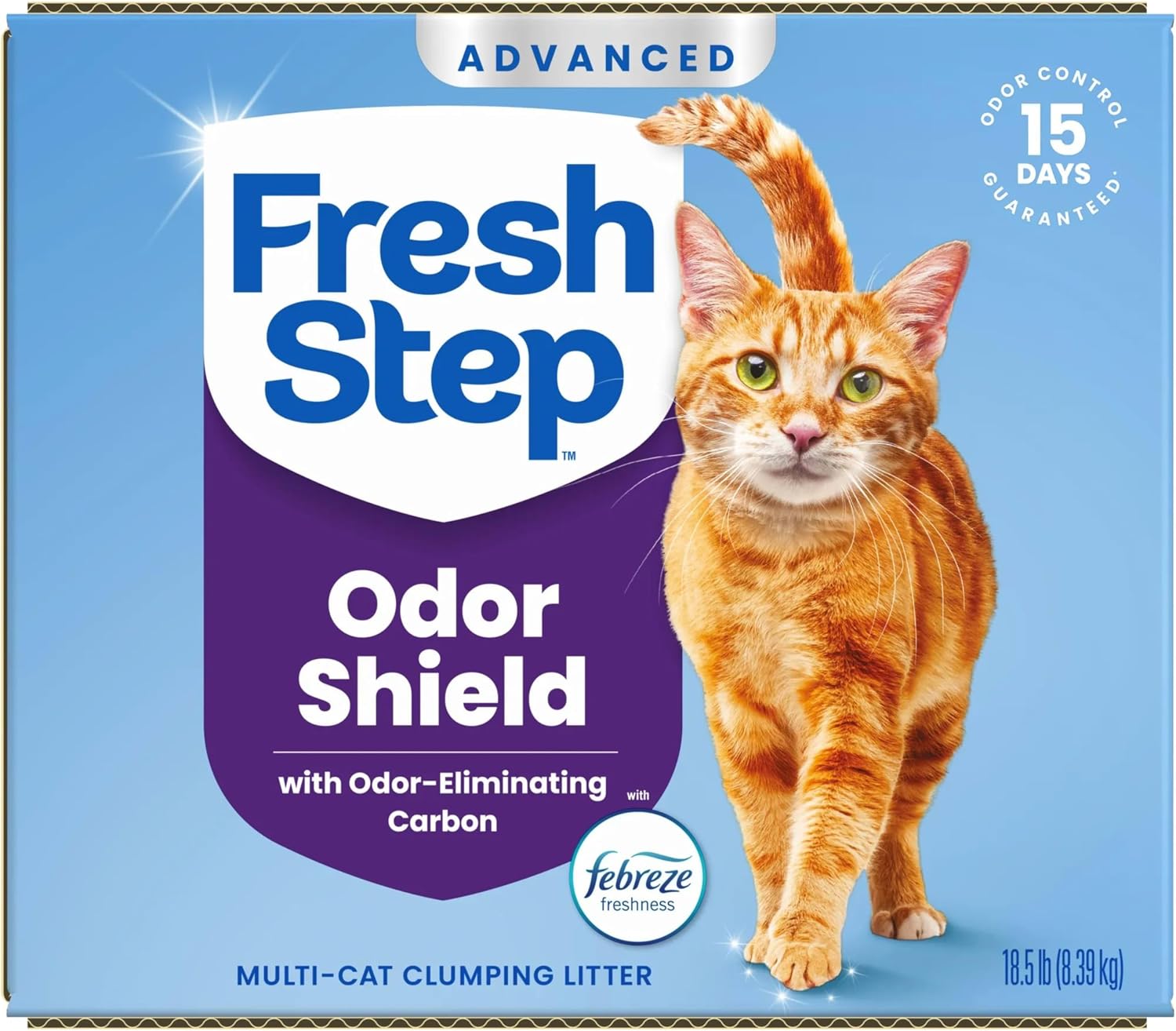 Fresh Step Advanced Odor Shield Light Weight Multi Cat Clumping Litter with Febreze Freshness, Ammonia Block Technology, 18.5 lb. Box, Pack of 2