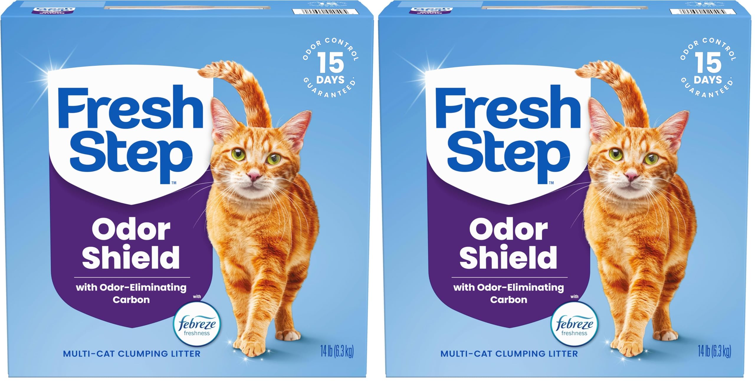 Fresh Step Advanced Odor Shield Light Weight Multi Cat Clumping Litter with Febreze Freshness, Ammonia Block Technology, 18.5 lb. Box, Pack of 2