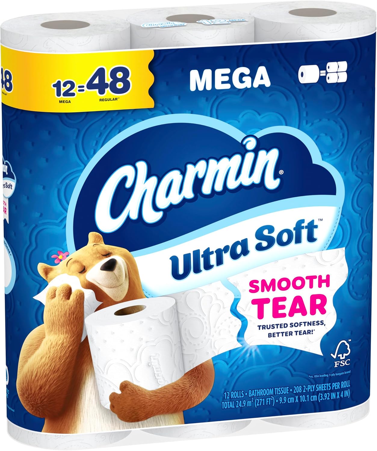 Charmin Ultra Soft Toilet Paper, 12 Mega Rolls = 24 Regular Rolls, 2-ply Bath Tissue
