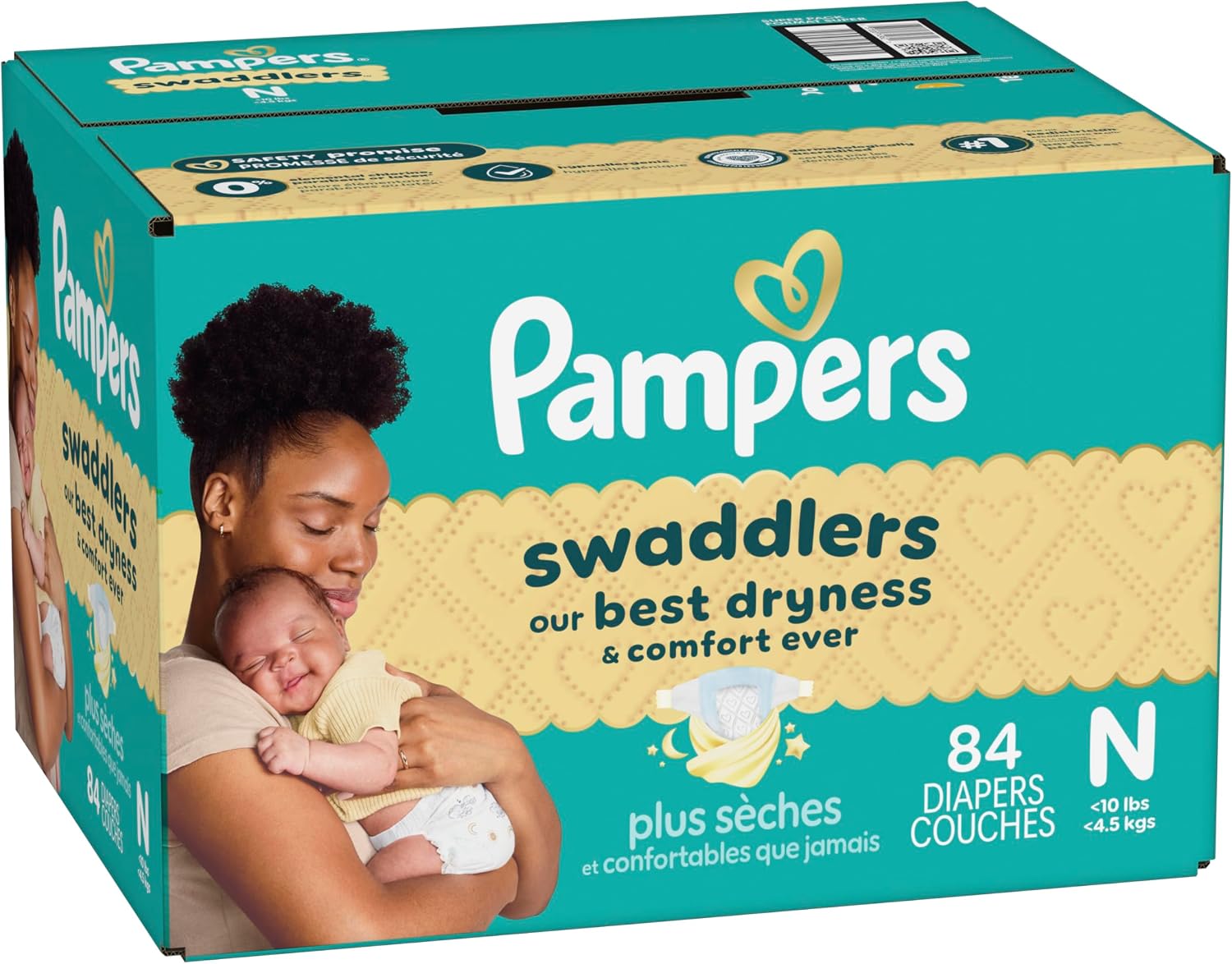 Pampers Swaddlers Newborn Diapers, Size Newborn (10 lbs), 84 Count, Fragrance Free, Hypoallergenic, Absorbent, Pediatrician Recommended, Skin Safe