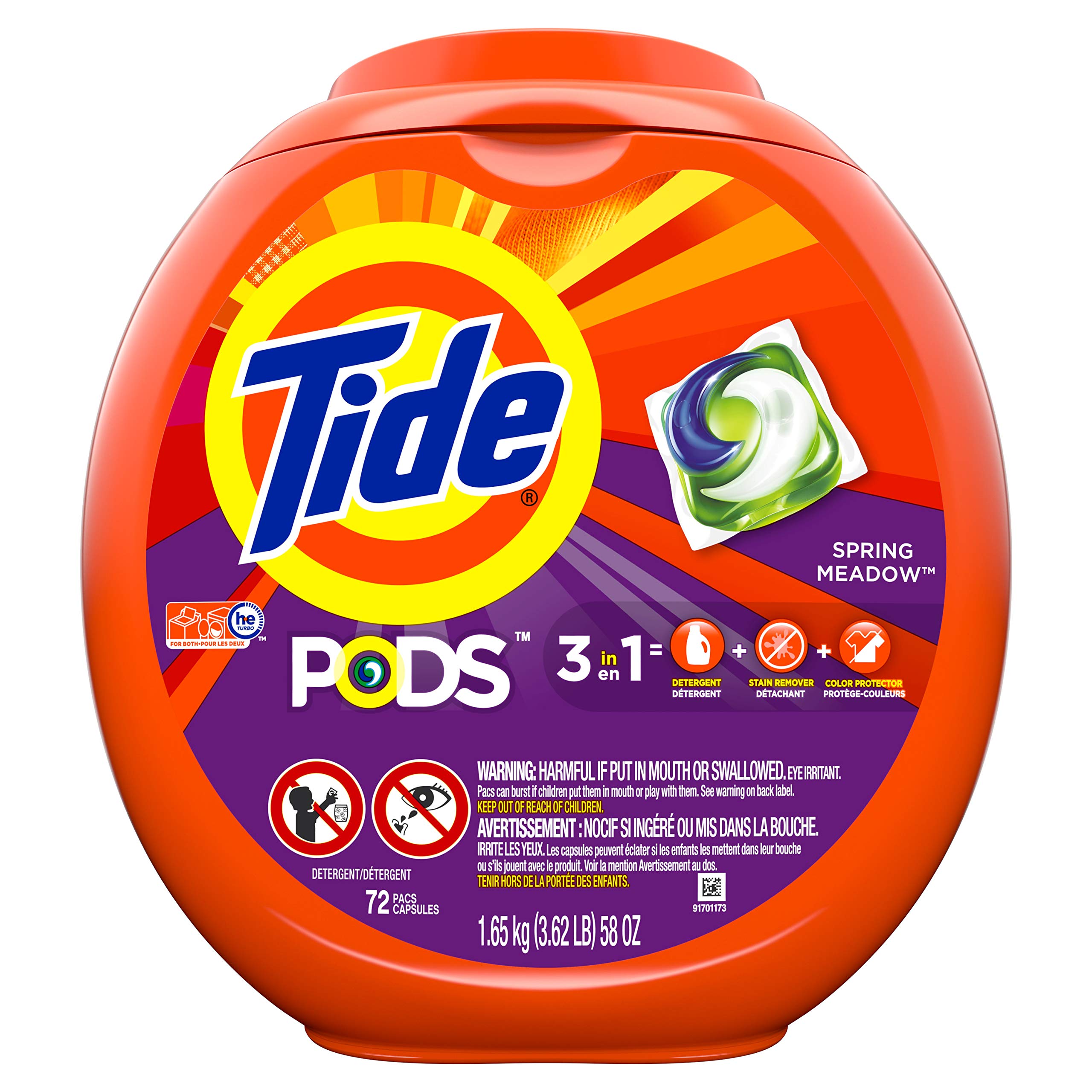Tide PODS laundry detergent pacs, 3-in-1 Stain Remover, Odor Fighter, Color Protector, 42 Count, HE compatible, Original Scent