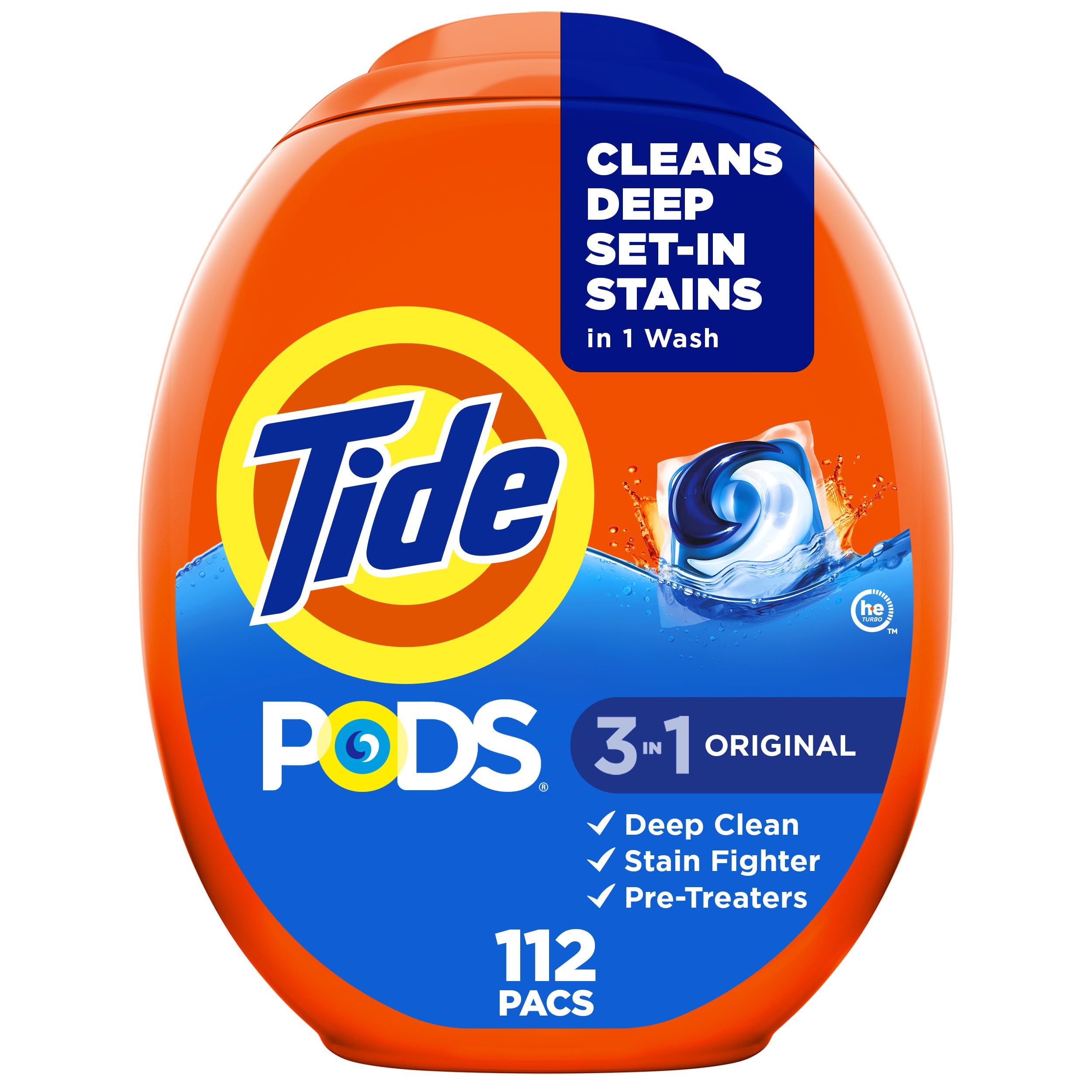 Tide PODS laundry detergent pacs, 3-in-1 Stain Remover, Odor Fighter, Color Protector, 42 Count, HE compatible, Original Scent