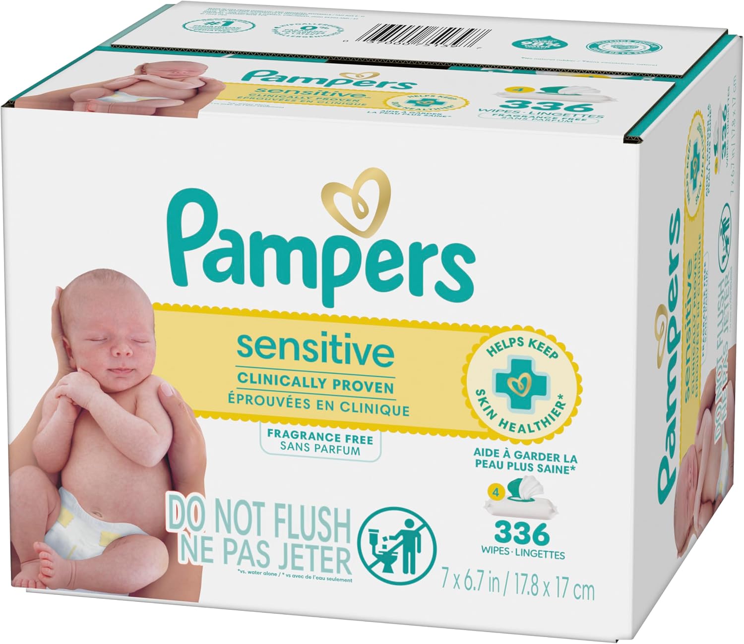 Pampers Sensitive Baby Wipes, Clinically Proven, Fragrance Free, Unscented, Water Based, Hypoallergenic, Multi-Use, Hand Wipes 336 Wipes Total (6X Flip-Top Packs) [Packaging May Vary]