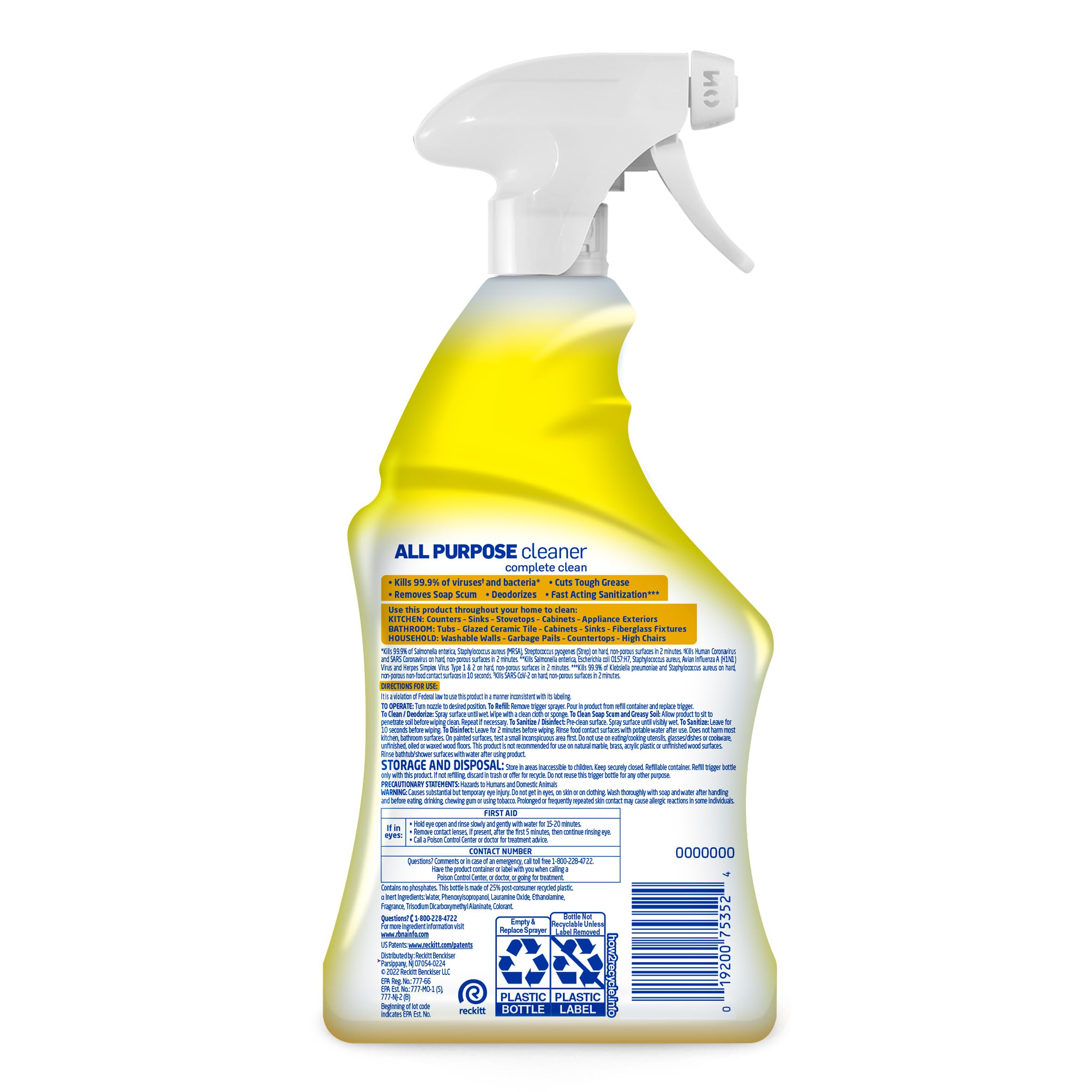 Lysol All Purpose Cleaner Spray, Multi-Purpose Disinfecting Spray, Kitchen & Bathroom Cleaner, Lemon Breeze, Lavender, & Mango Scents, 32oz (Pack of 4)