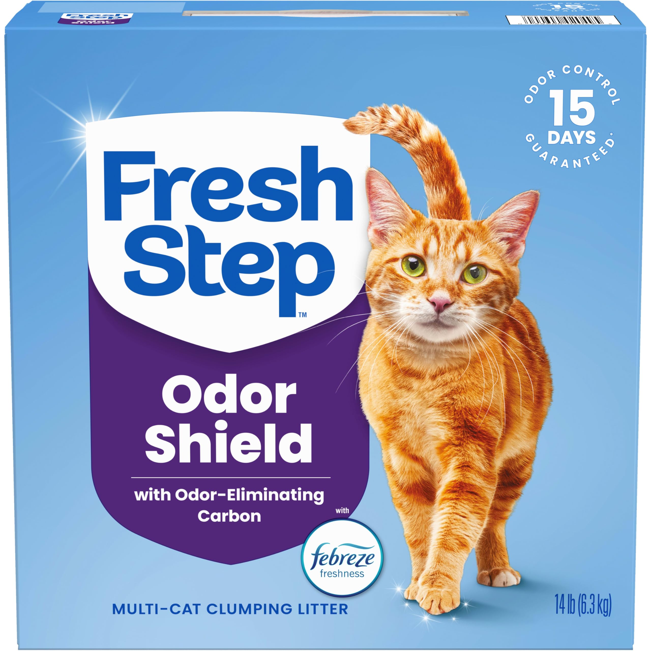 Fresh Step Advanced Odor Shield Light Weight Multi Cat Clumping Litter with Febreze Freshness, Ammonia Block Technology, 18.5 lb. Box, Pack of 2