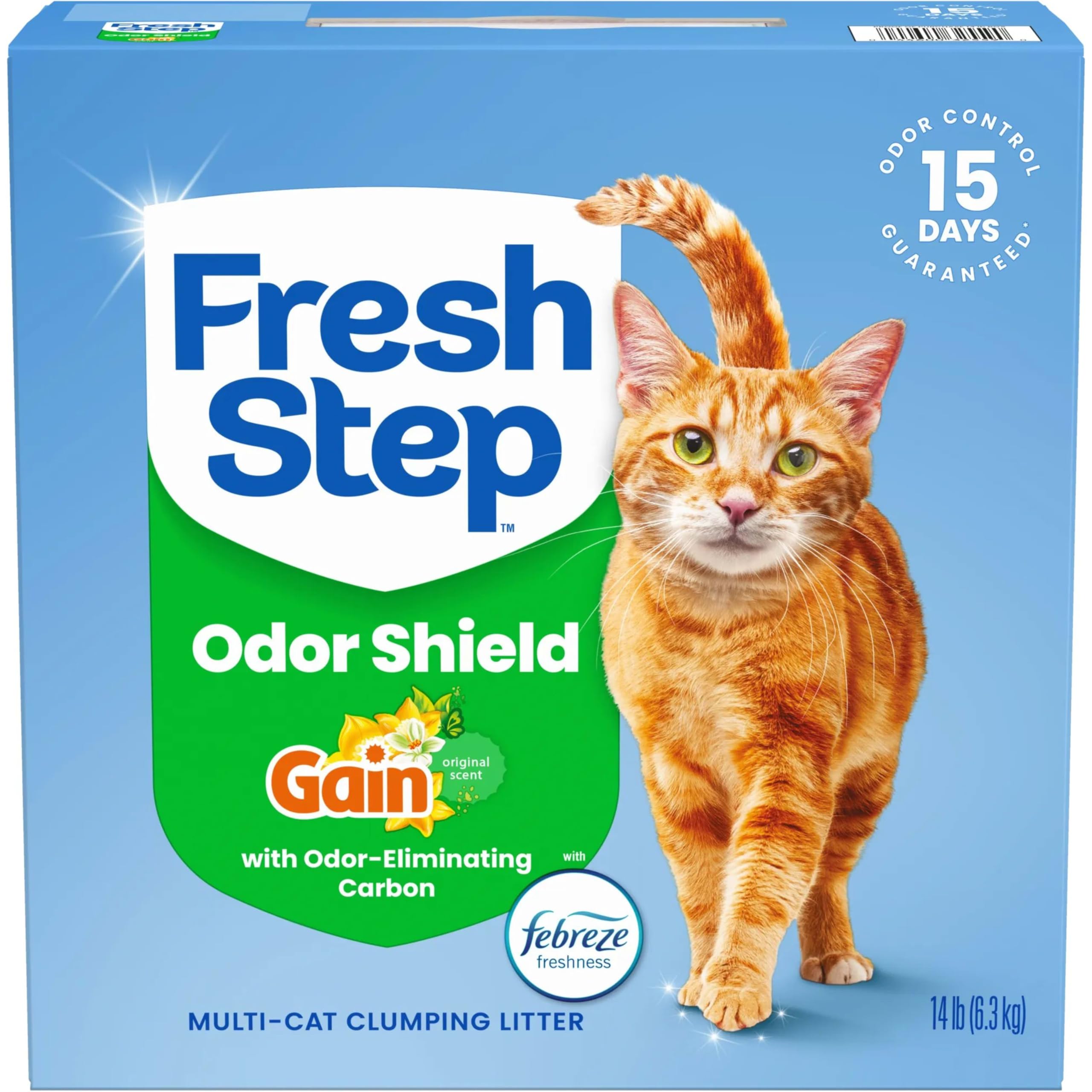 Fresh Step Advanced Odor Shield Light Weight Multi Cat Clumping Litter with Febreze Freshness, Ammonia Block Technology, 18.5 lb. Box, Pack of 2