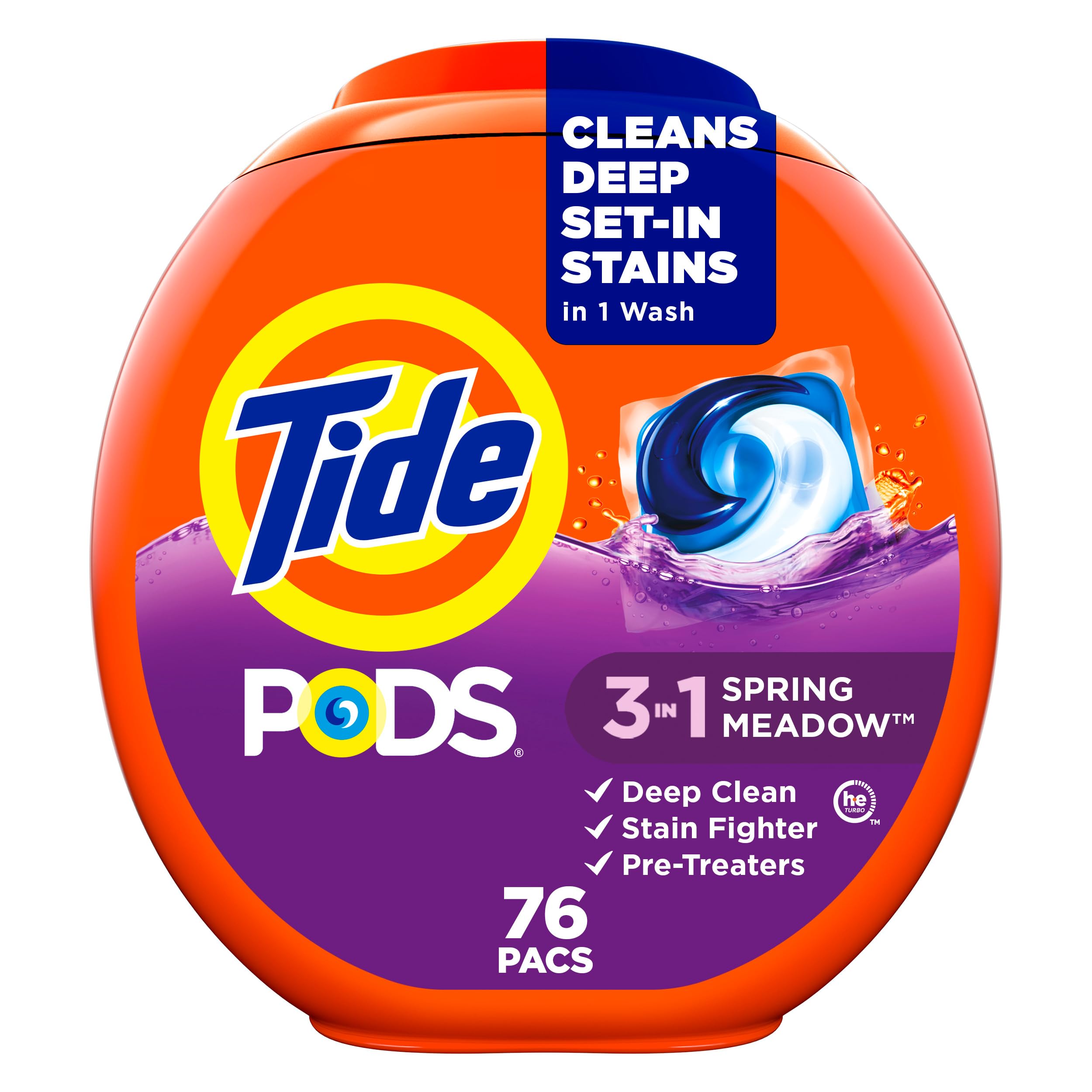 Tide PODS laundry detergent pacs, 3-in-1 Stain Remover, Odor Fighter, Color Protector, 42 Count, HE compatible, Original Scent