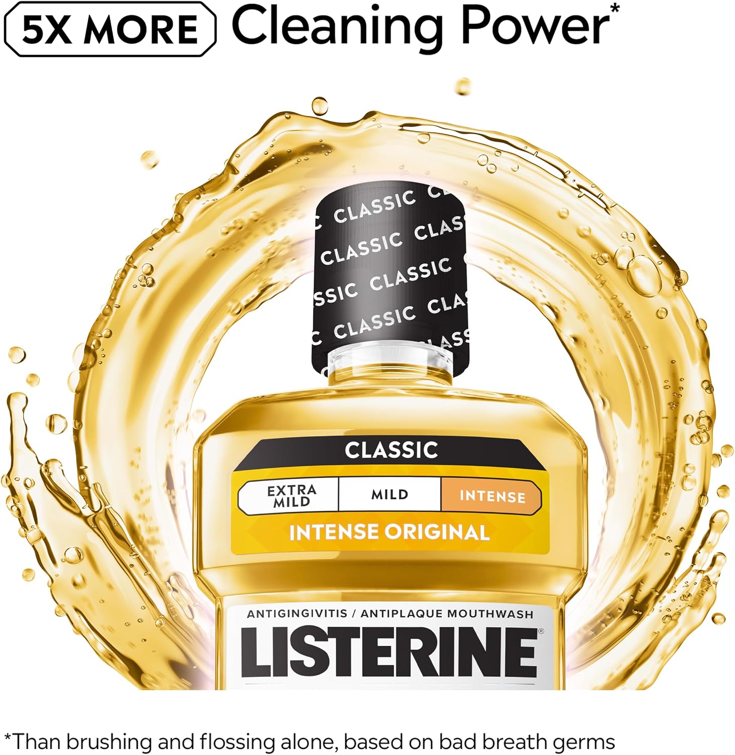Listerine Original Intense Antiseptic Oral Care Mouthwash to Kill 99.9% of Germs that Cause Bad Breath, Plaque and Gingivitis, ADA-Accepted Mouthwash, Intense Original Flavored Oral Rinse, 1.5 L