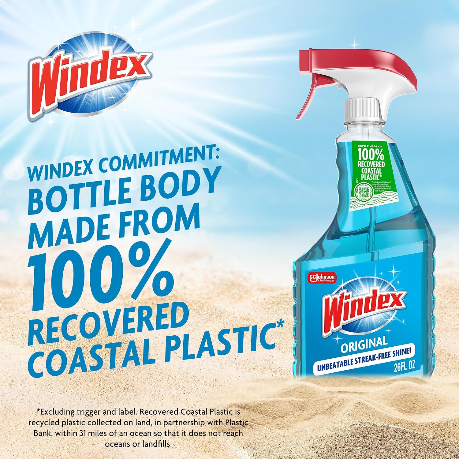 Windex Glass and Window Cleaner Spray Bottle, Packaging Designed to Prevent Leakage and Breaking, Surface Cleaning Spray, Original Blue Scent, 23 Fl Oz (Pack of 2)
