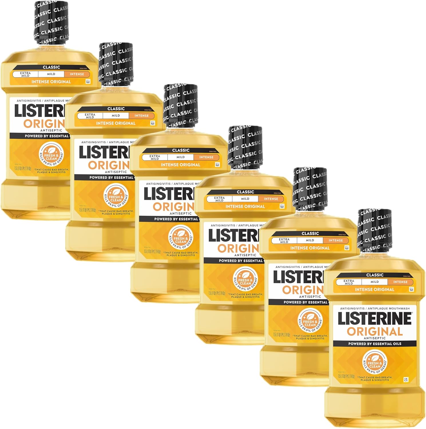 Listerine Original Intense Antiseptic Oral Care Mouthwash to Kill 99.9% of Germs that Cause Bad Breath, Plaque and Gingivitis, ADA-Accepted Mouthwash, Intense Original Flavored Oral Rinse, 1.5 L