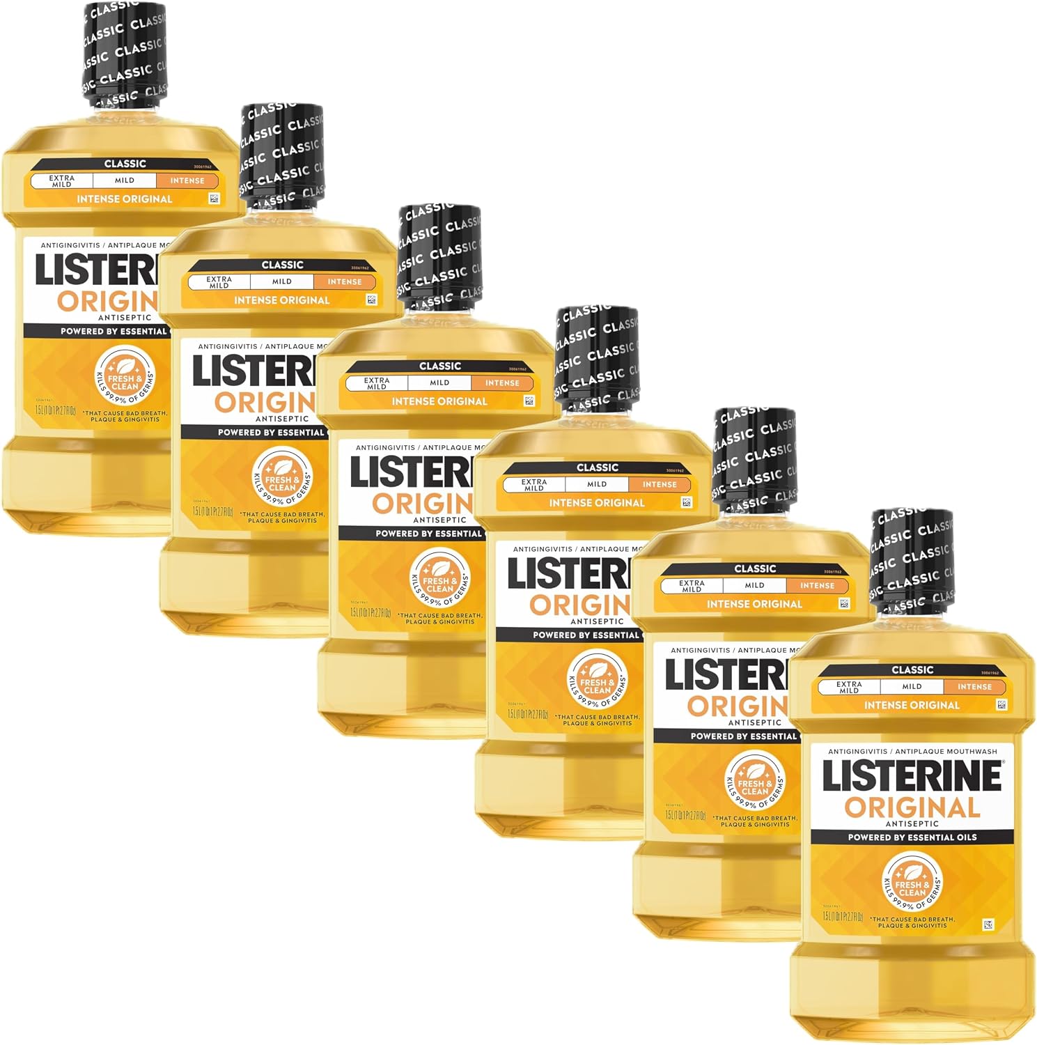 Listerine Original Intense Antiseptic Oral Care Mouthwash to Kill 99.9% of Germs that Cause Bad Breath, Plaque and Gingivitis, ADA-Accepted Mouthwash, Intense Original Flavored Oral Rinse, 1.5 L