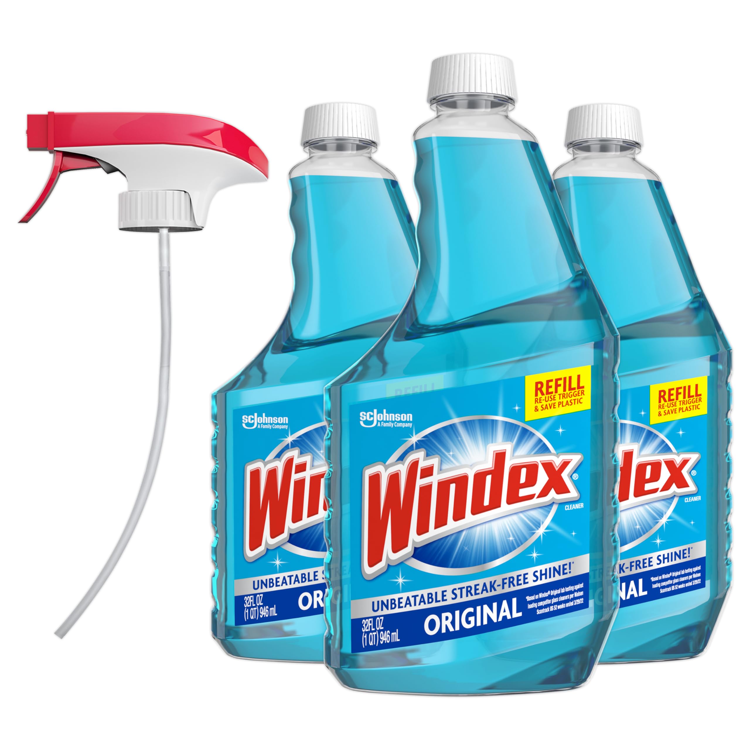 Windex Glass and Window Cleaner Spray Bottle, Packaging Designed to Prevent Leakage and Breaking, Surface Cleaning Spray, Original Blue Scent, 23 Fl Oz (Pack of 2)