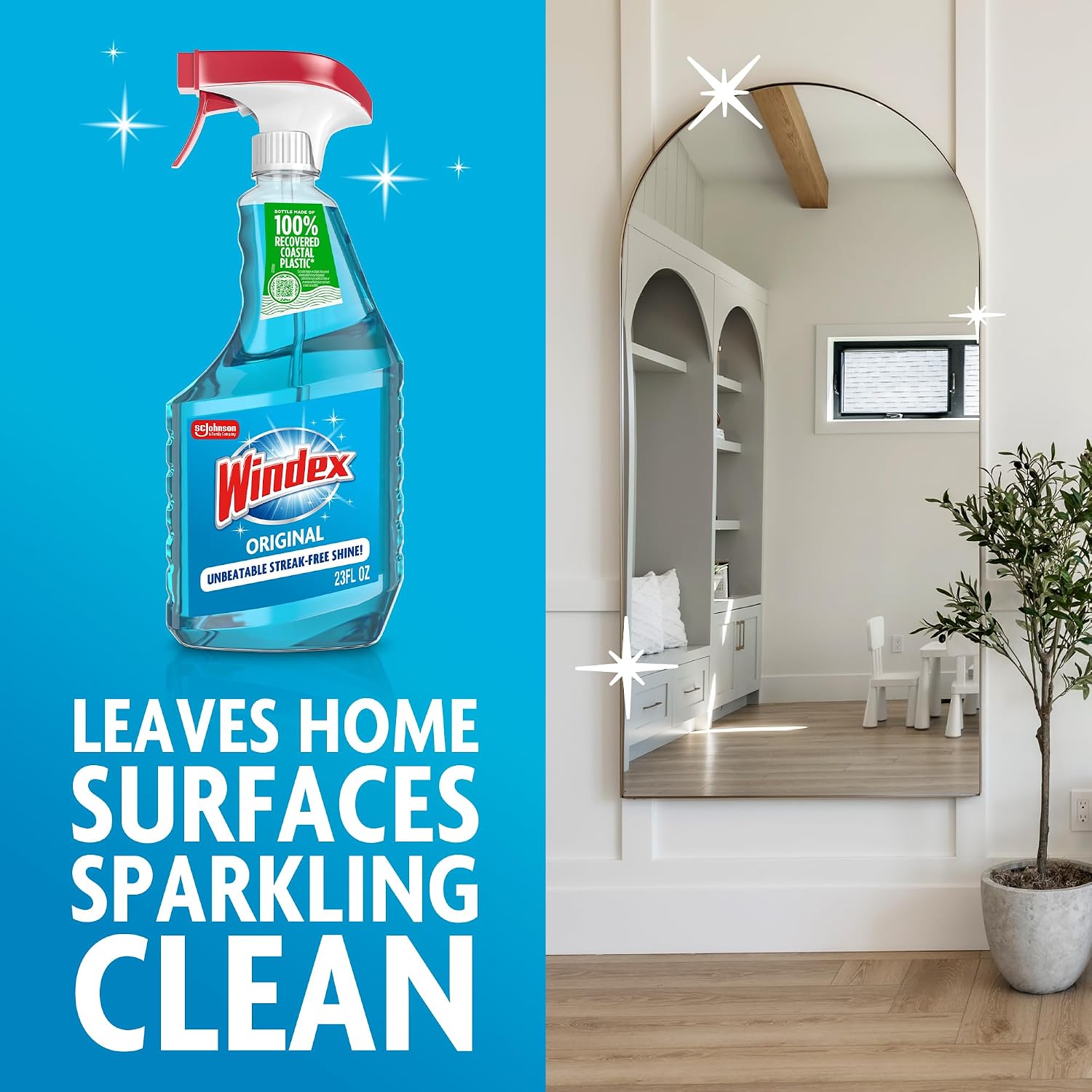 Windex Glass and Window Cleaner Spray Bottle, Packaging Designed to Prevent Leakage and Breaking, Surface Cleaning Spray, Original Blue Scent, 23 Fl Oz (Pack of 2)