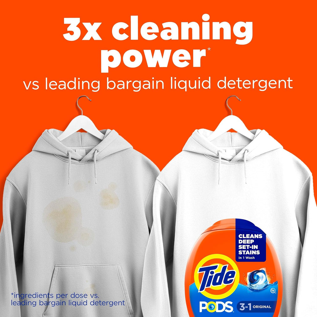 Tide PODS laundry detergent pacs, 3-in-1 Stain Remover, Odor Fighter, Color Protector, 42 Count, HE compatible, Original Scent