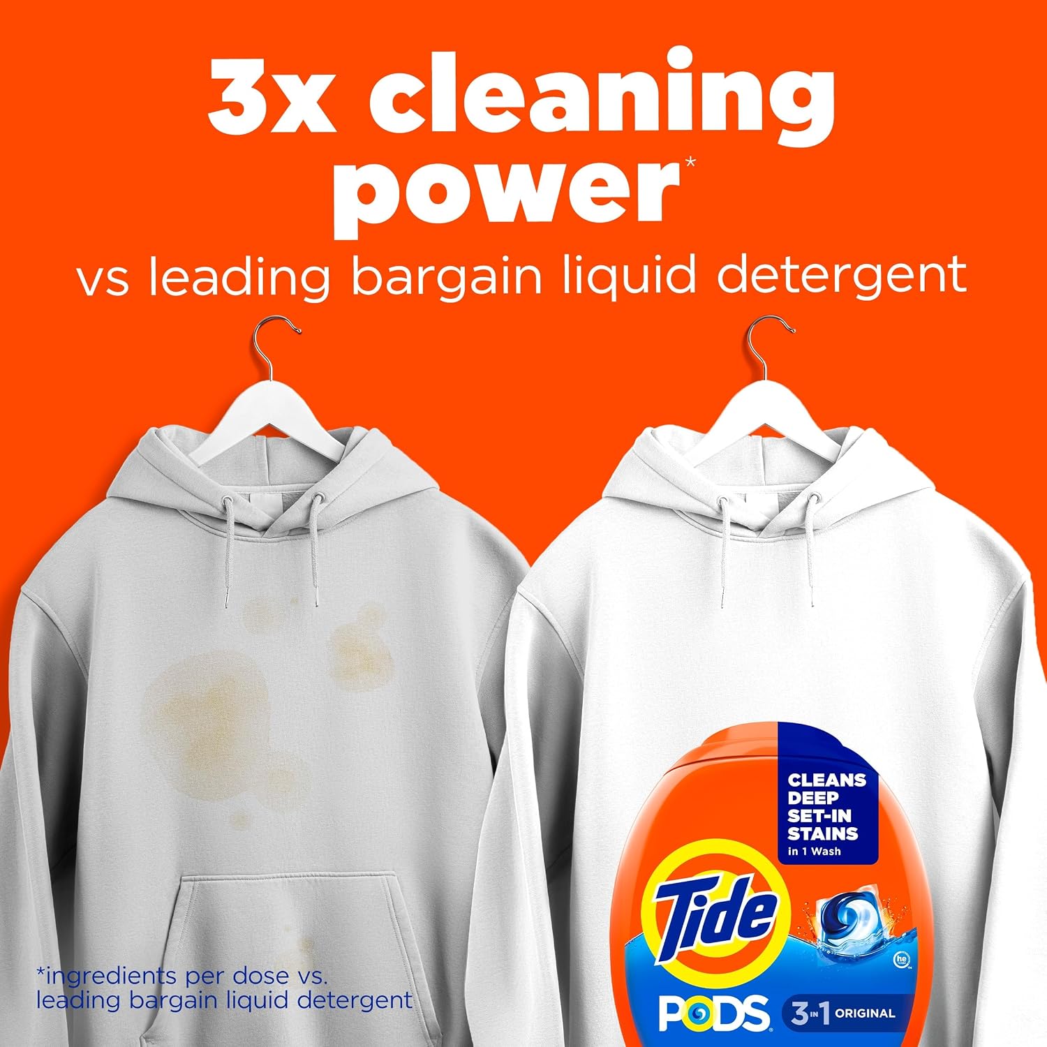 Tide PODS laundry detergent pacs, 3-in-1 Stain Remover, Odor Fighter, Color Protector, 42 Count, HE compatible, Original Scent